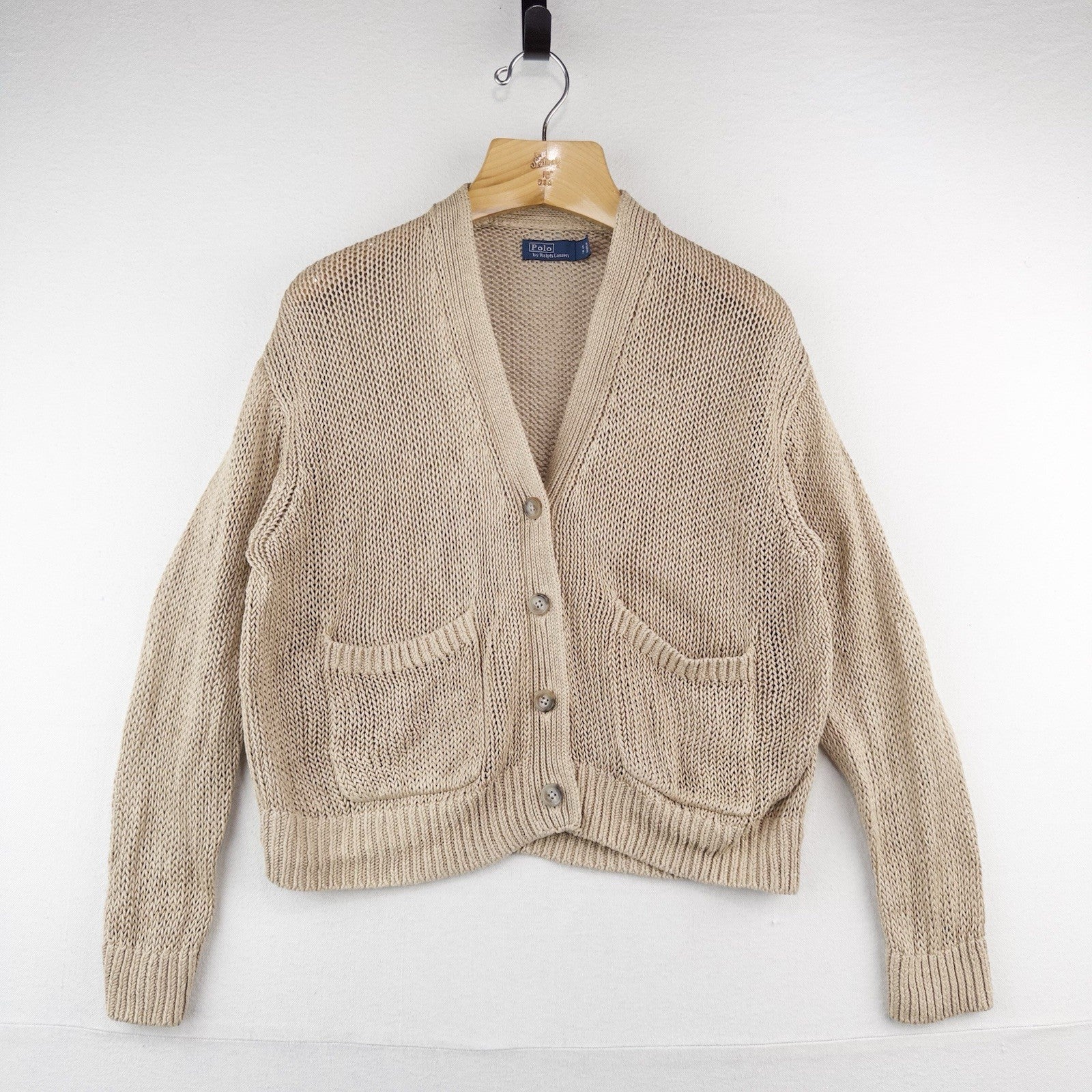 Polo Ralph Lauren Women’s S Tan Beige Linen Knit Button Front Cardigan Sweater