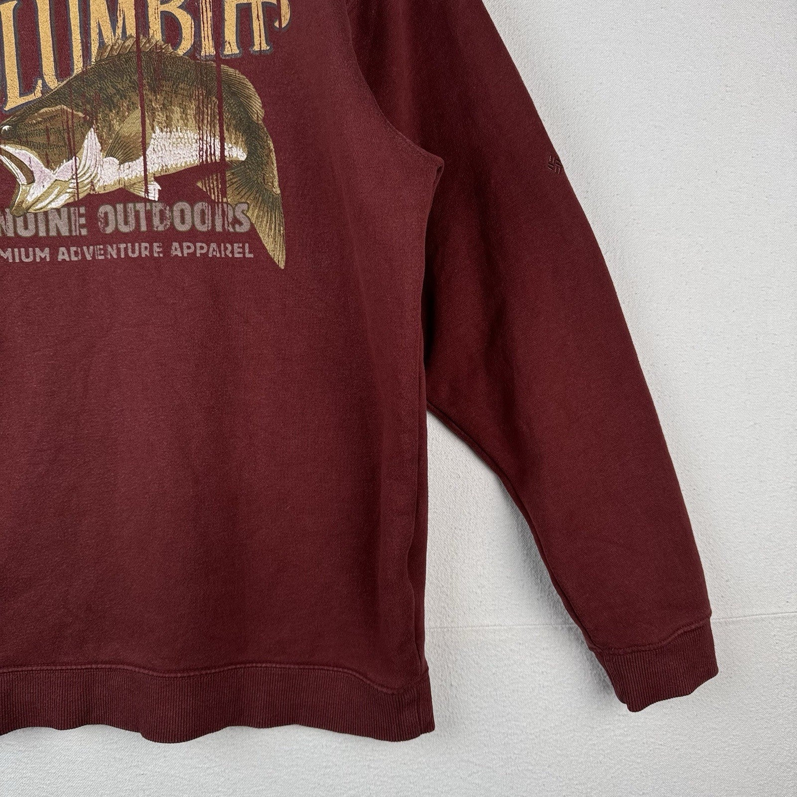Vtg Columbia Bass Fishing Sweatshirt Men's M Crew Neck Red Maroon Fisherman