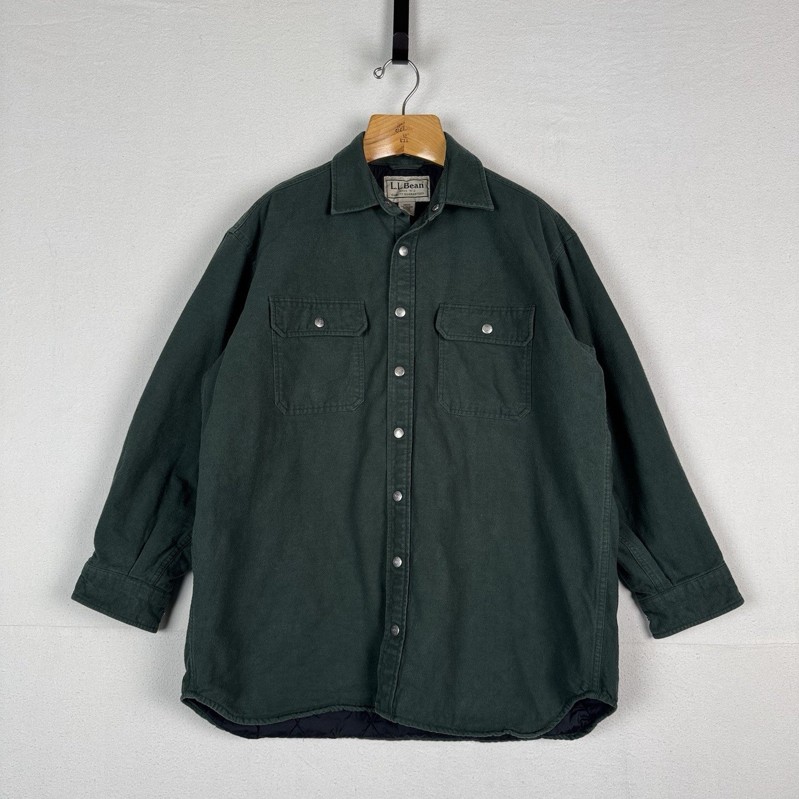 L.L. Bean Ultra Insulated Green Snap Shirt Jacket Men's Large 100% Cotton