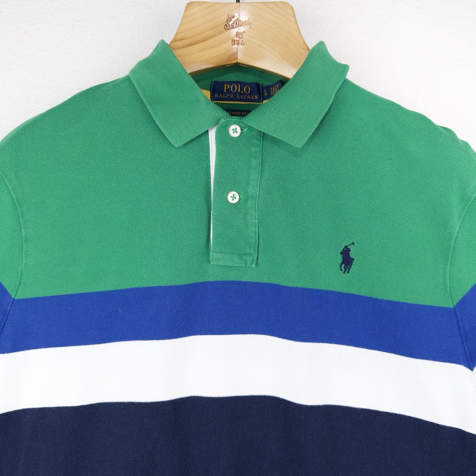 Polo Ralph Lauren Polo Shirt Men’s L Classic Fit Logo Mesh Striped Colorblock
