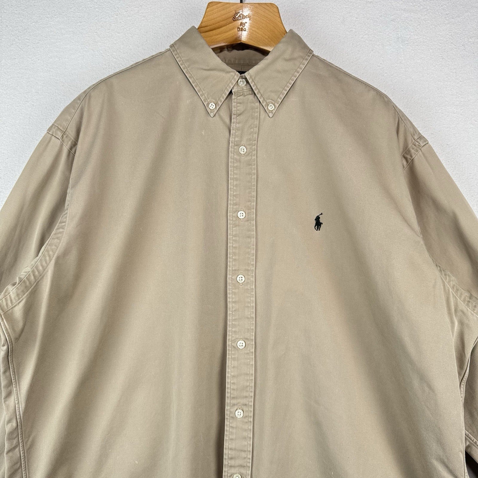 Ralph Lauren Blake Mens XL Tan Khaki Cotton Long Sleeve Button Down Shirt Pony