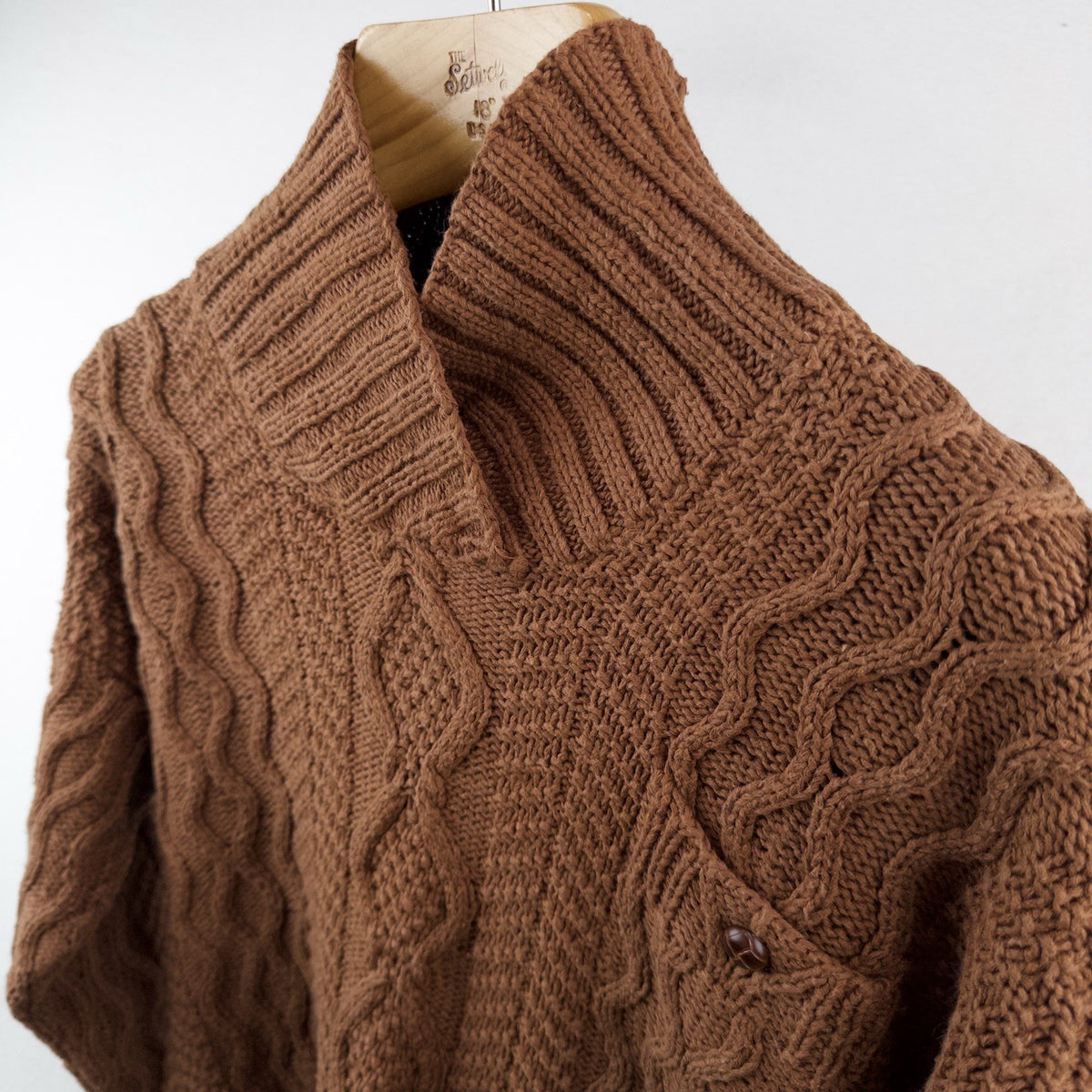 Cambridge Dry Goods Brown Cable Knit Wool Shawl Collar Sweater Women’s Small