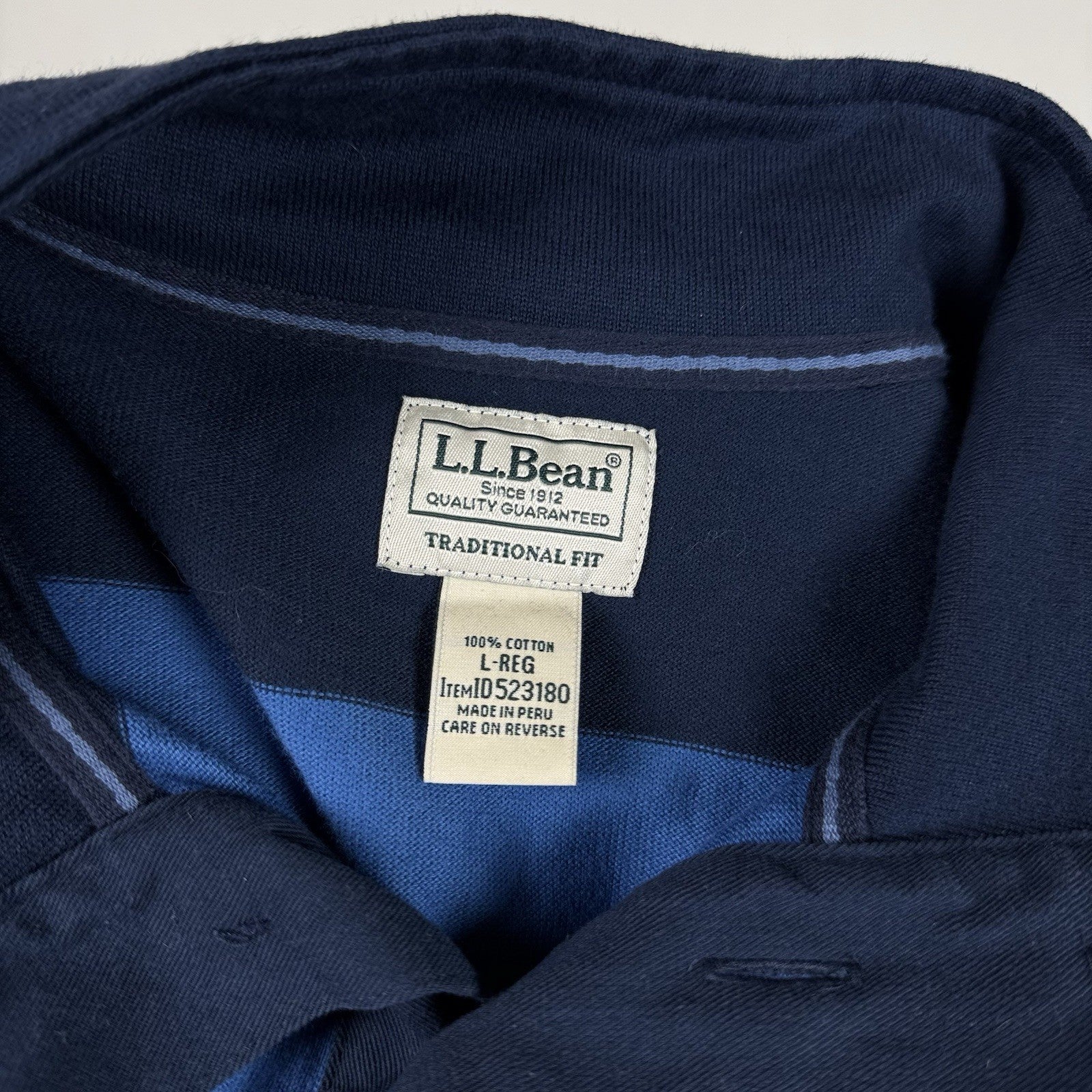LL Bean Men's Bean's Vintage Soft Rugby, Mockneck, Stripe Sz L Blue