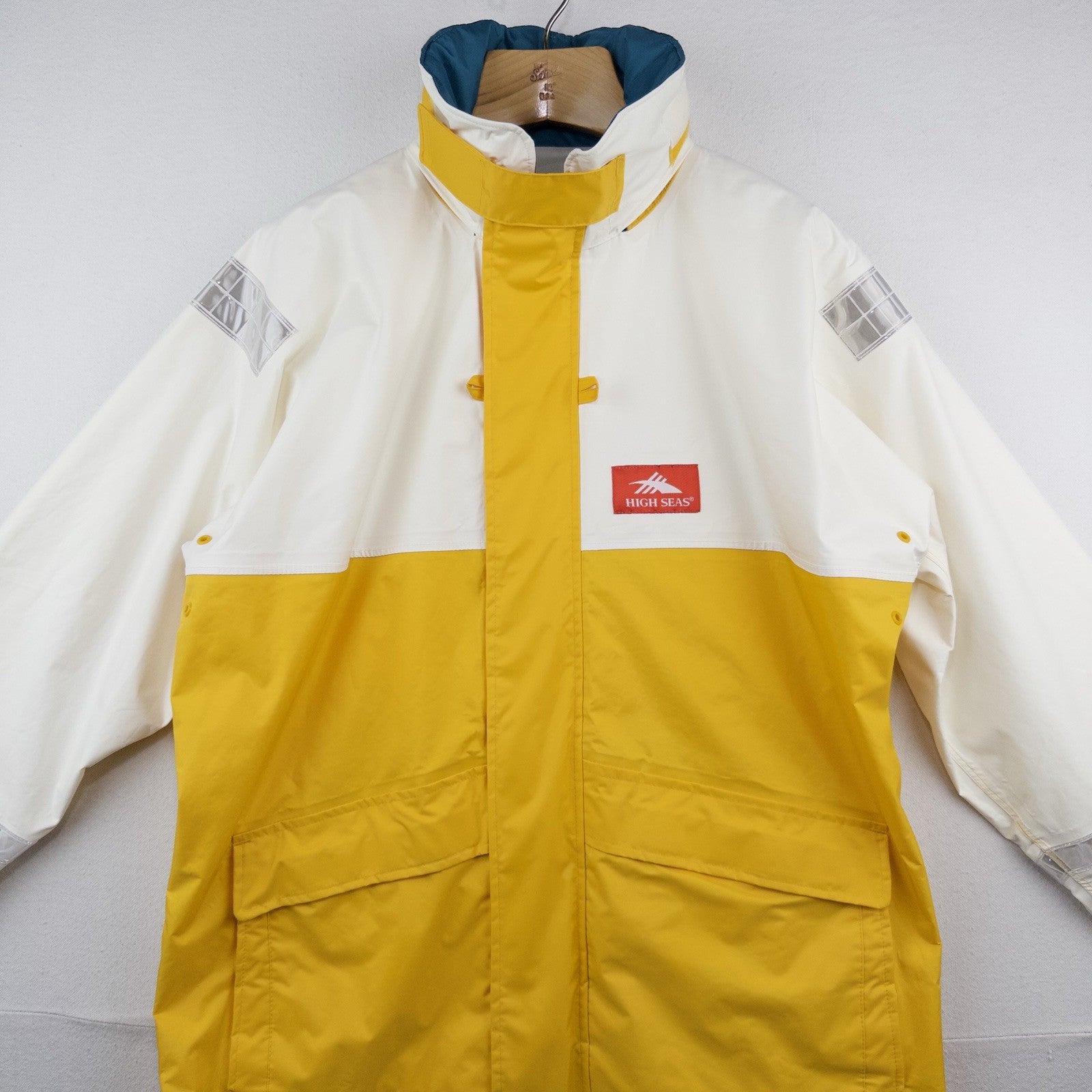 80’s Vtg High Seas Foul Weather Sailing Jacket Hooded Yellow White Men’s M