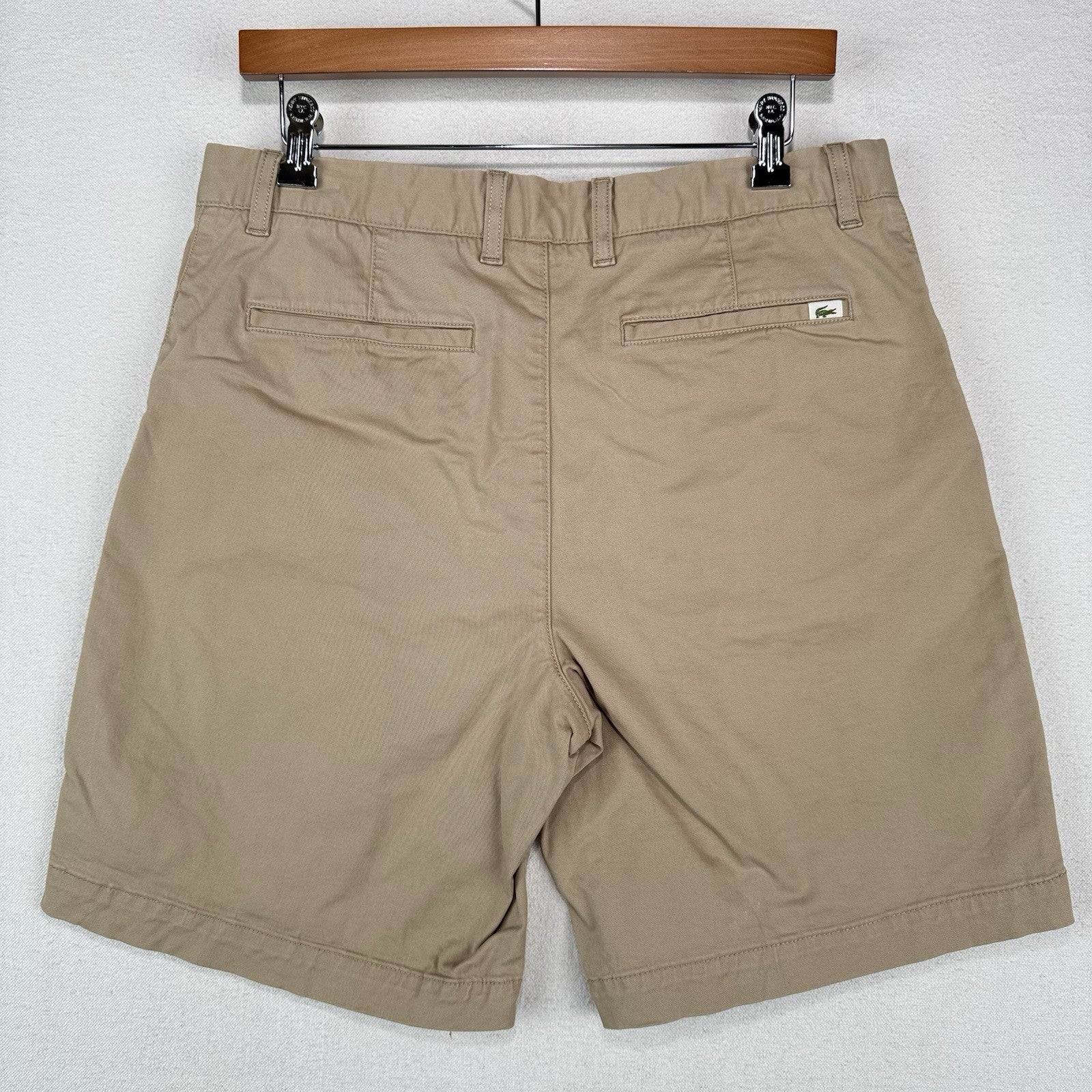 Lacoste Slim Fit Shorts Men’s 33x8 Khaki Tan Slim Fit Logo Chino