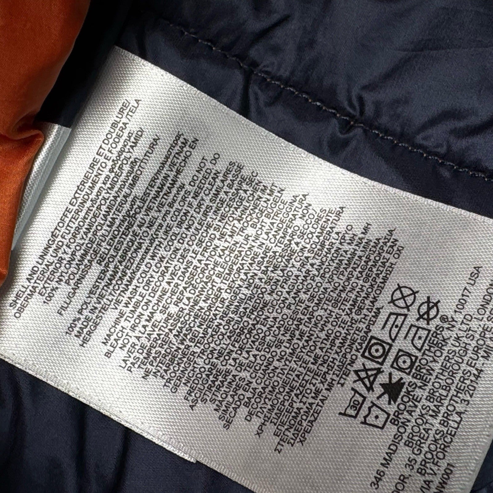 Brooks Brothers Thermore EVOdown Puffer Vest Mens L Orange Lightweight Packable