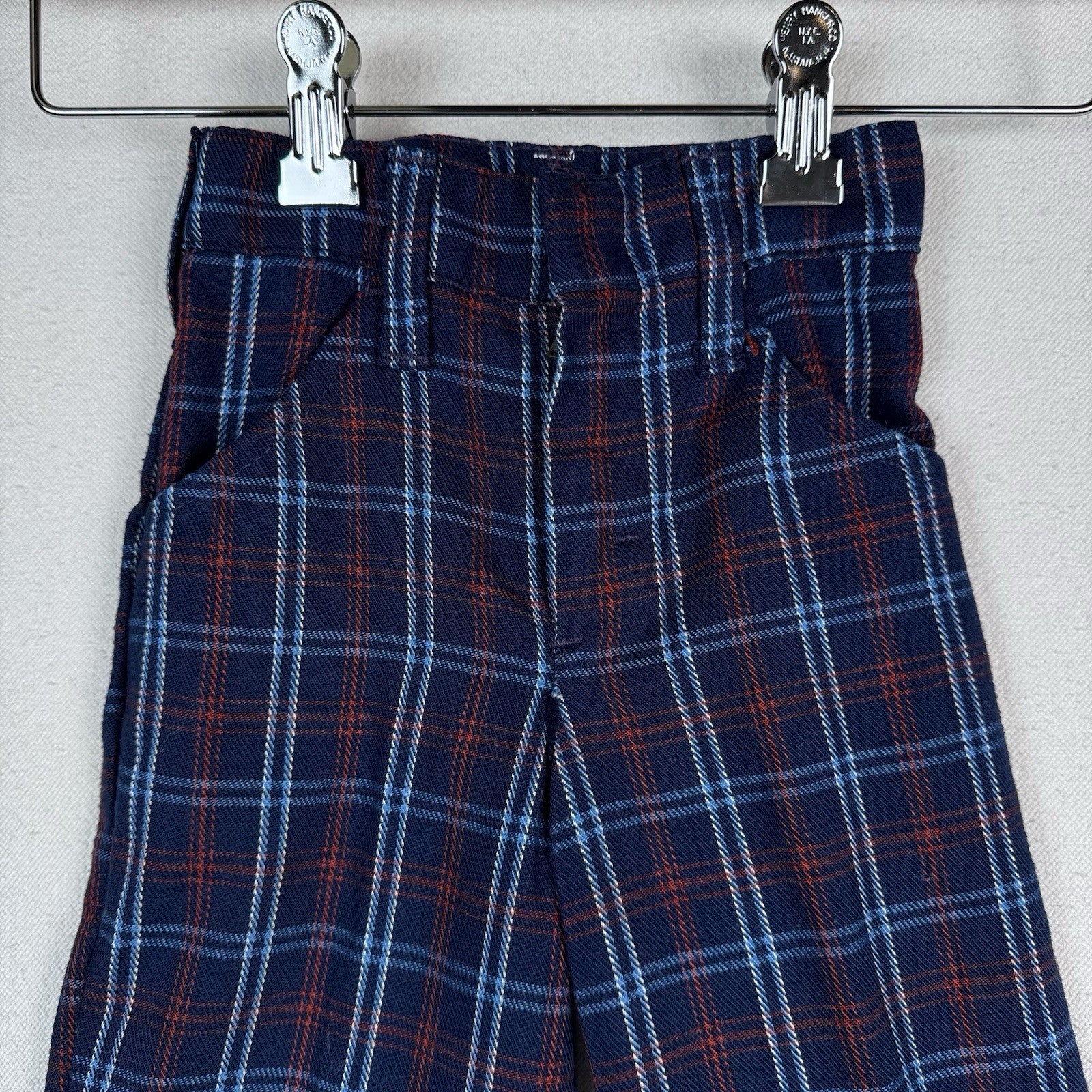 Vintage 70’s JCPenney Kids Plaid Wide Leg Distressed Sweatshirt Set Blue Red 4-5