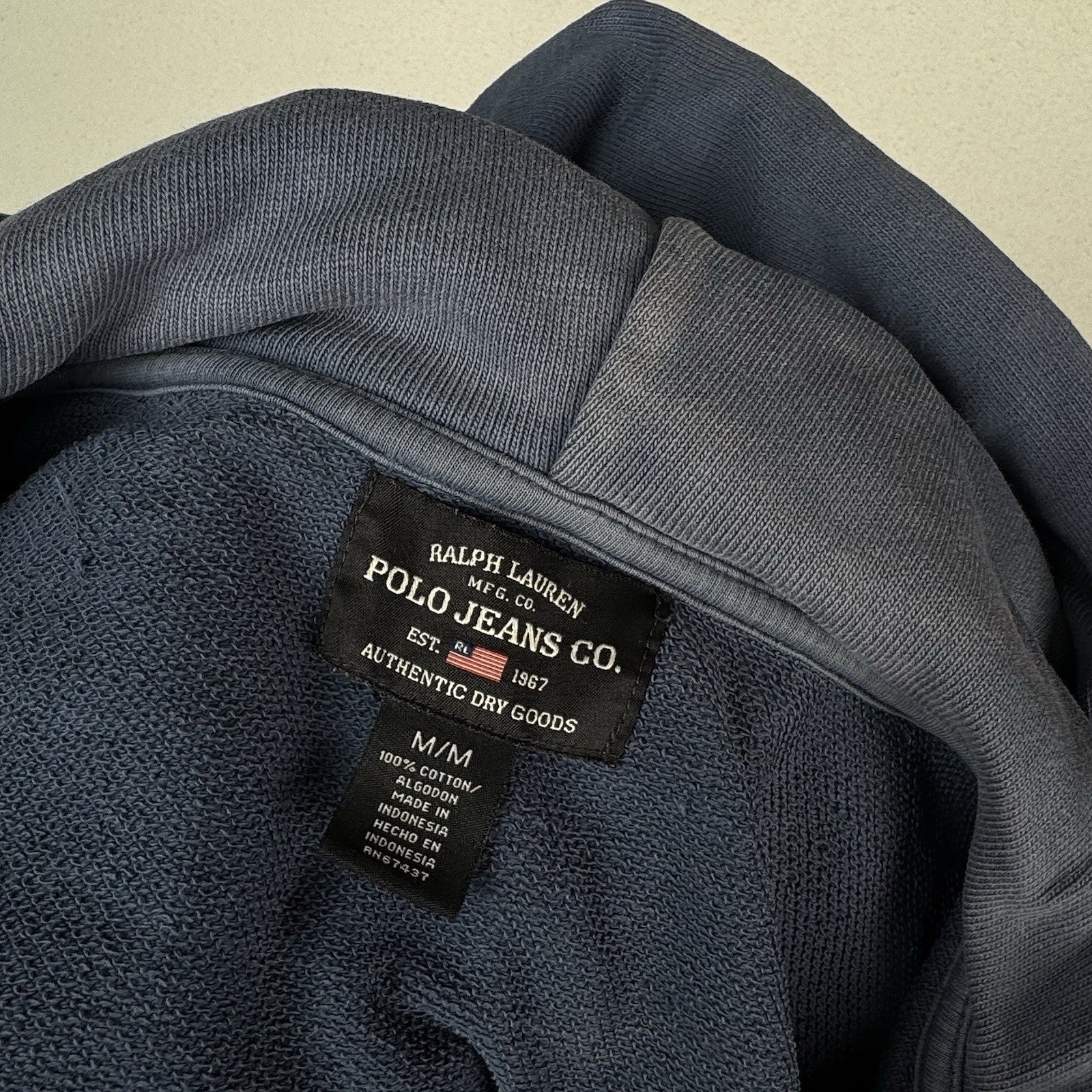Vtg Ralph Lauren Polo Jeans Co Hoodie Sweatshirt Men's M Navy Crest *Sun Faded