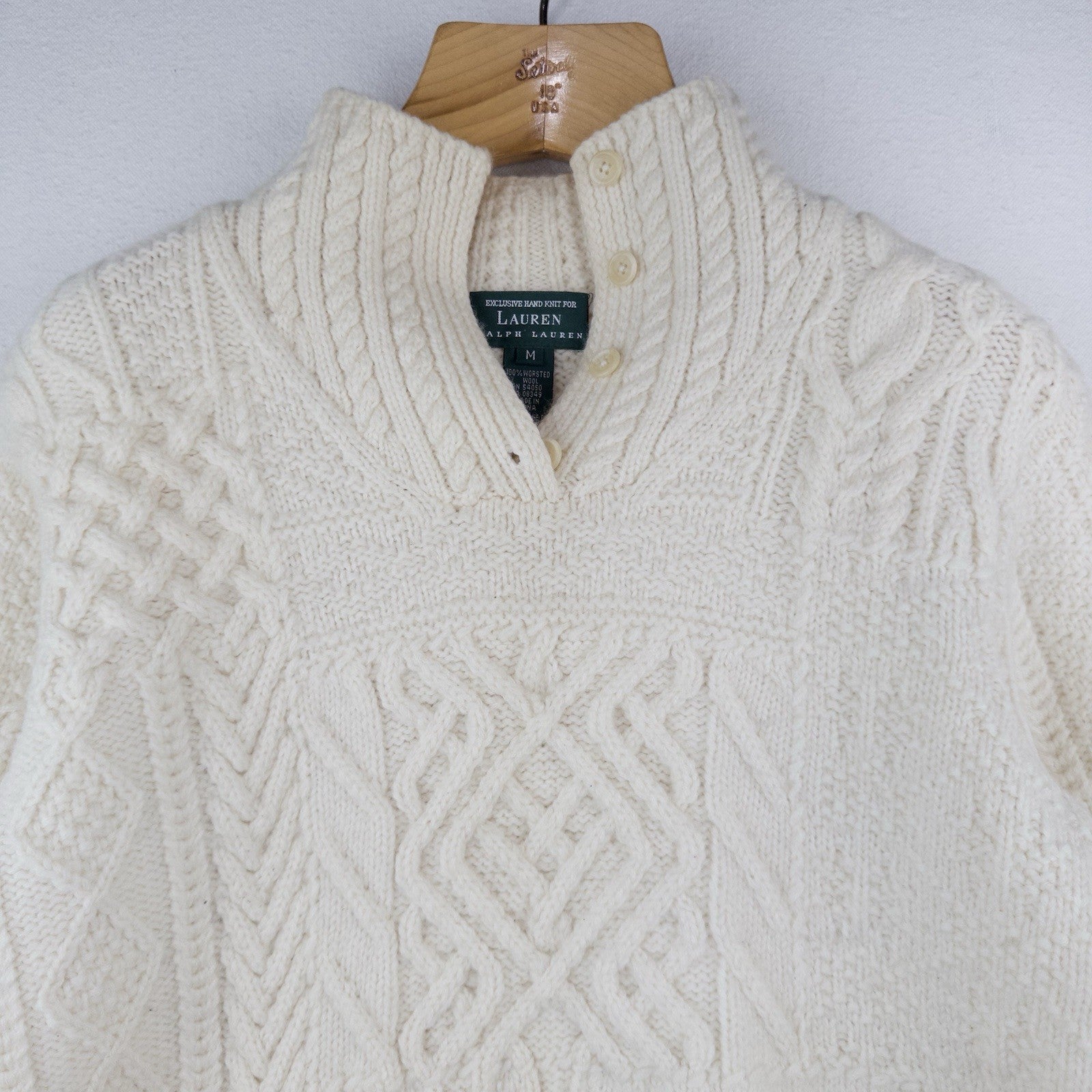90’s Vtg Ralph Lauren Handknit Aran Patchwork Sweater Women’s M Cream *Read