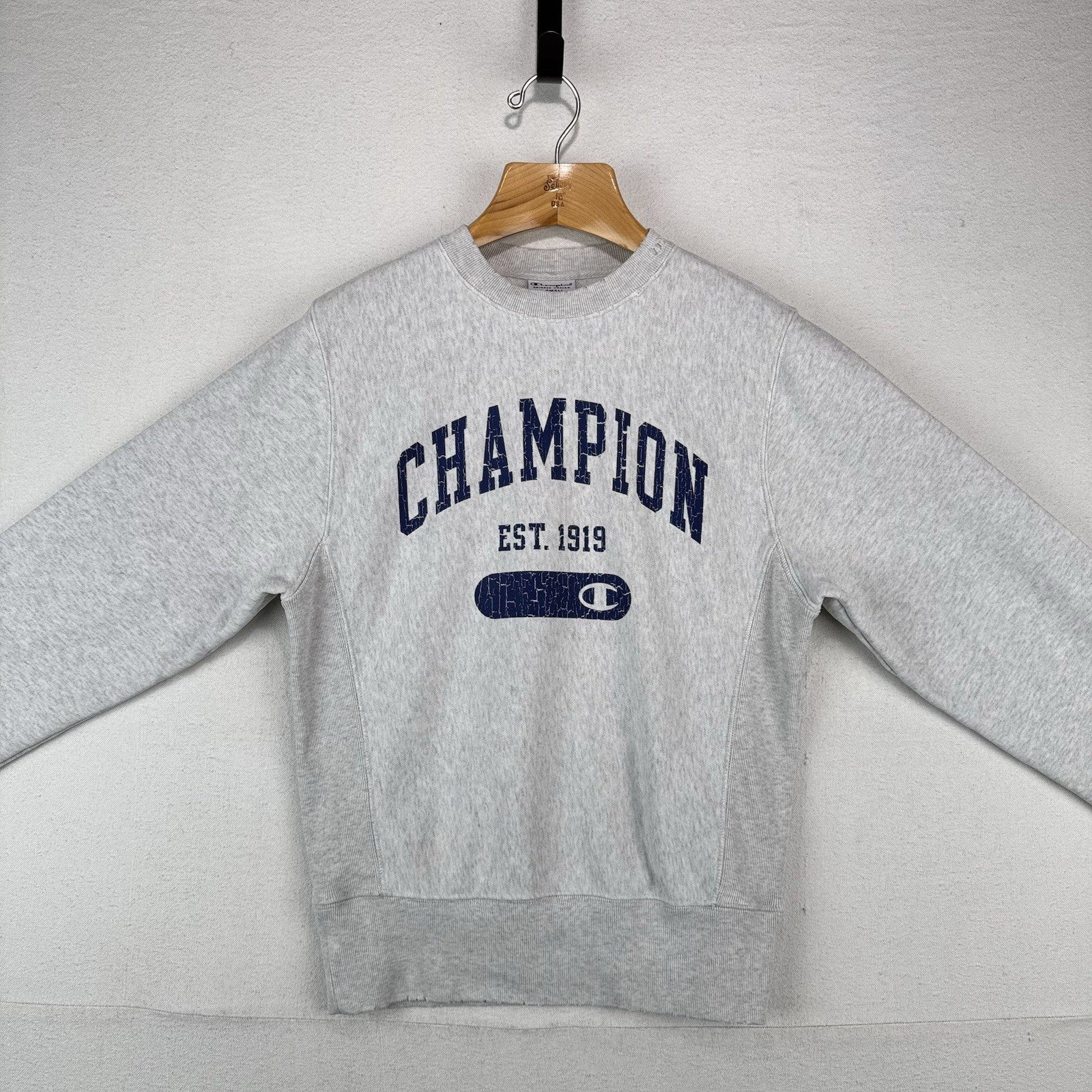 Champion Reverse Weave Sweatshirt Spell-out Side Gusset Men’s XS Gray