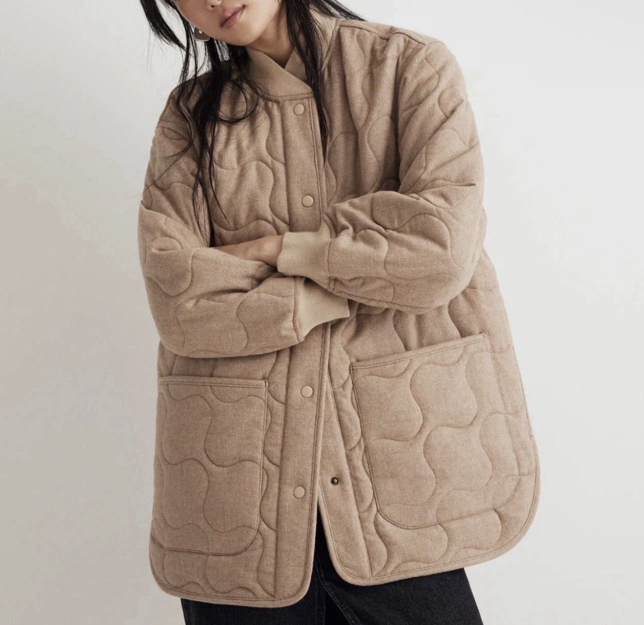 Madewell Quilted Oversized Wool Bomber Jacket Women’s Small Beige