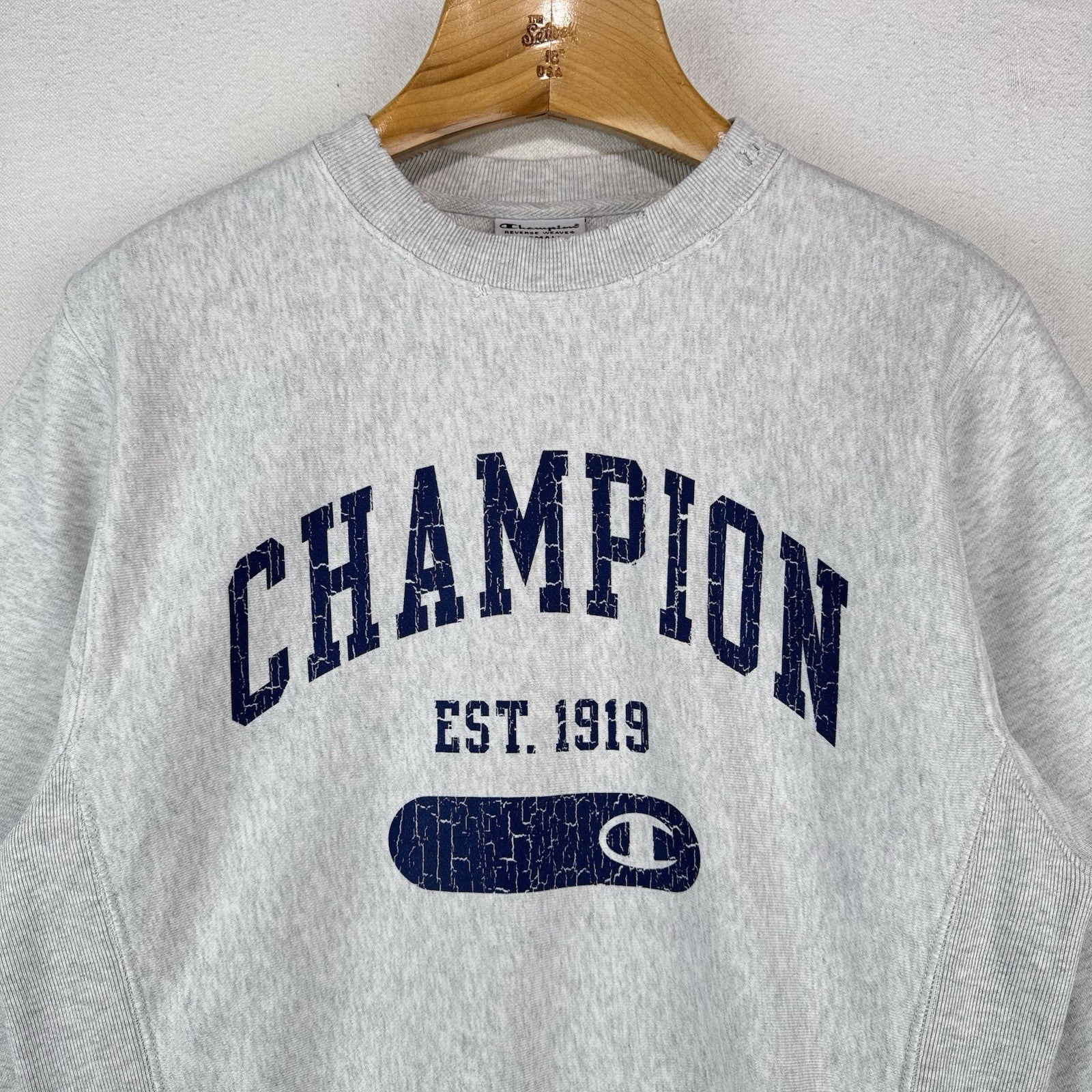 Champion Reverse Weave Sweatshirt Spell-out Side Gusset Men’s XS Gray