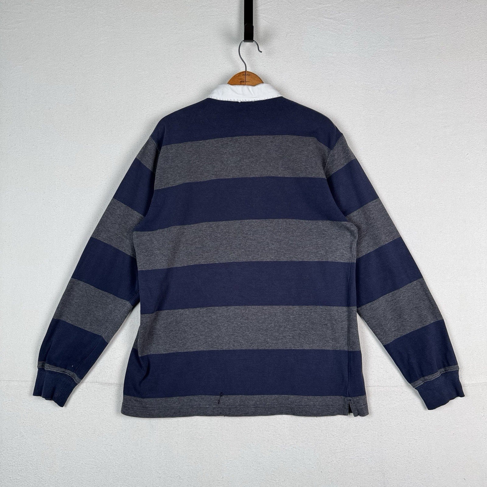 Brooks Brothers Rugby Shirt Men's Medium Blue Gray 346 Striped Polo *Distressed