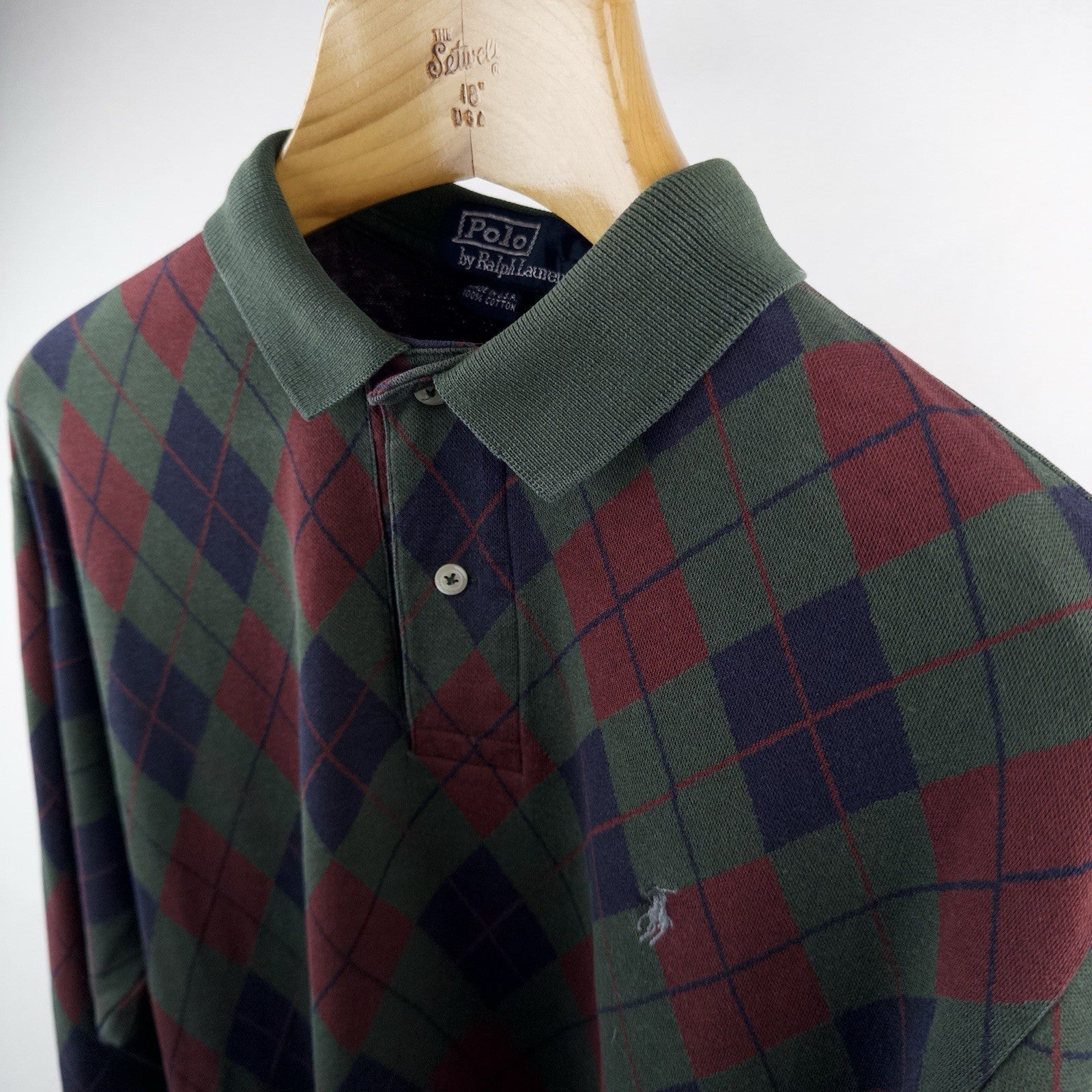 90’s Vtg Polo Ralph Lauren Shirt Mens L Navy Argyle Knit Long Sleeve Made In USA