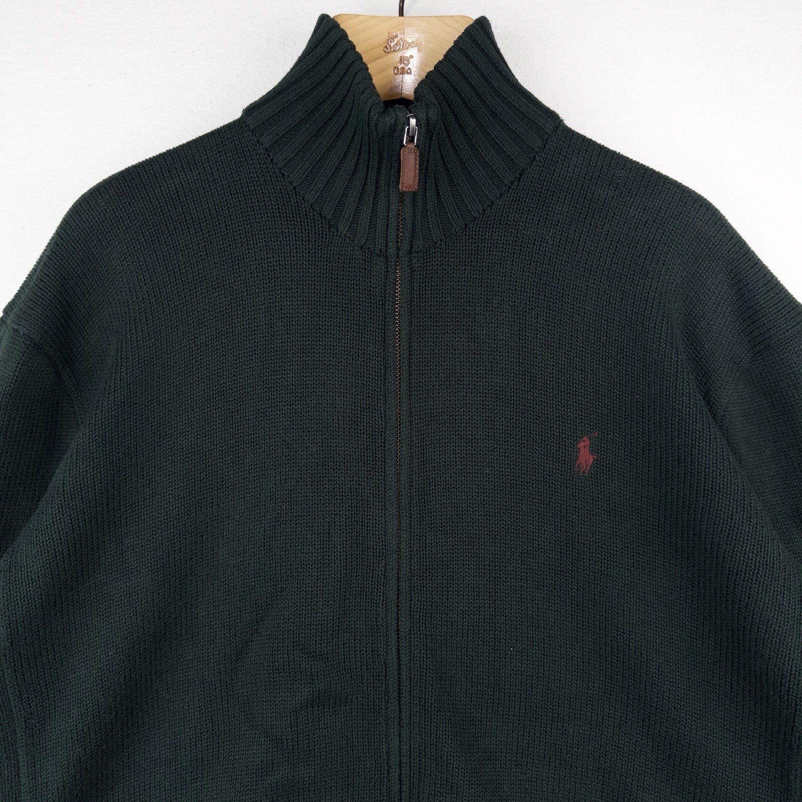 90’s Vtg Polo Ralph Lauren Heavy Knit Zip Sweater Jacket Men’s L Hunter Green