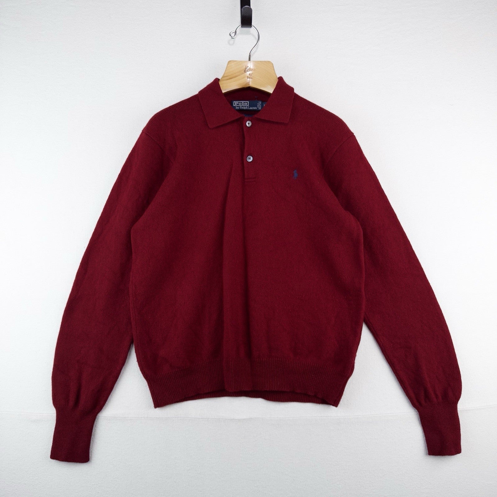 90’s Vtg Polo Ralph Lauren Lambswool Collared Sweater Wine Red Men’s L
