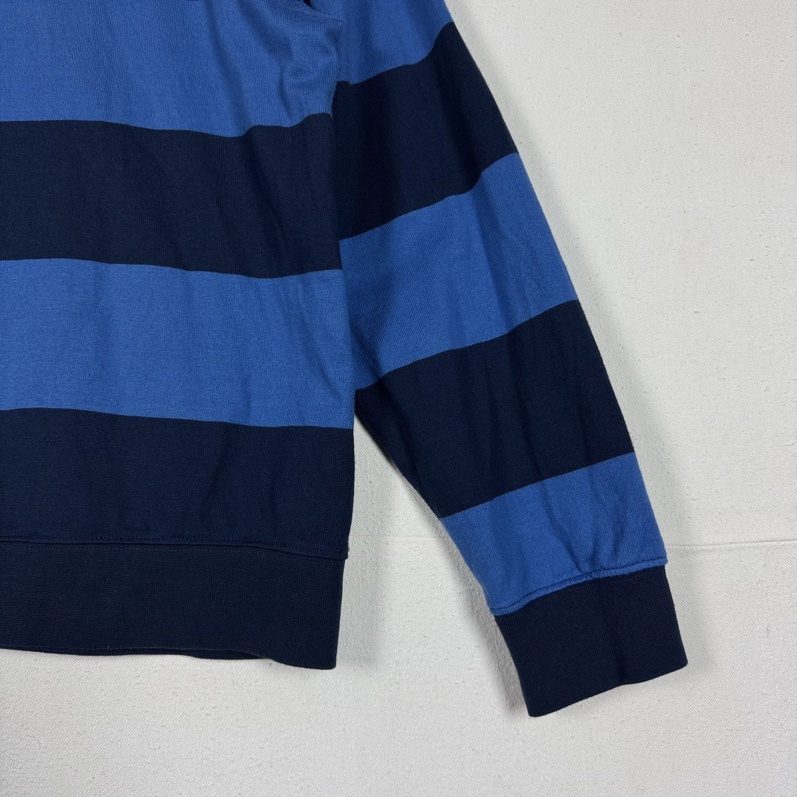 LL Bean Men's Bean's Vintage Soft Rugby, Mockneck, Stripe Sz L Blue