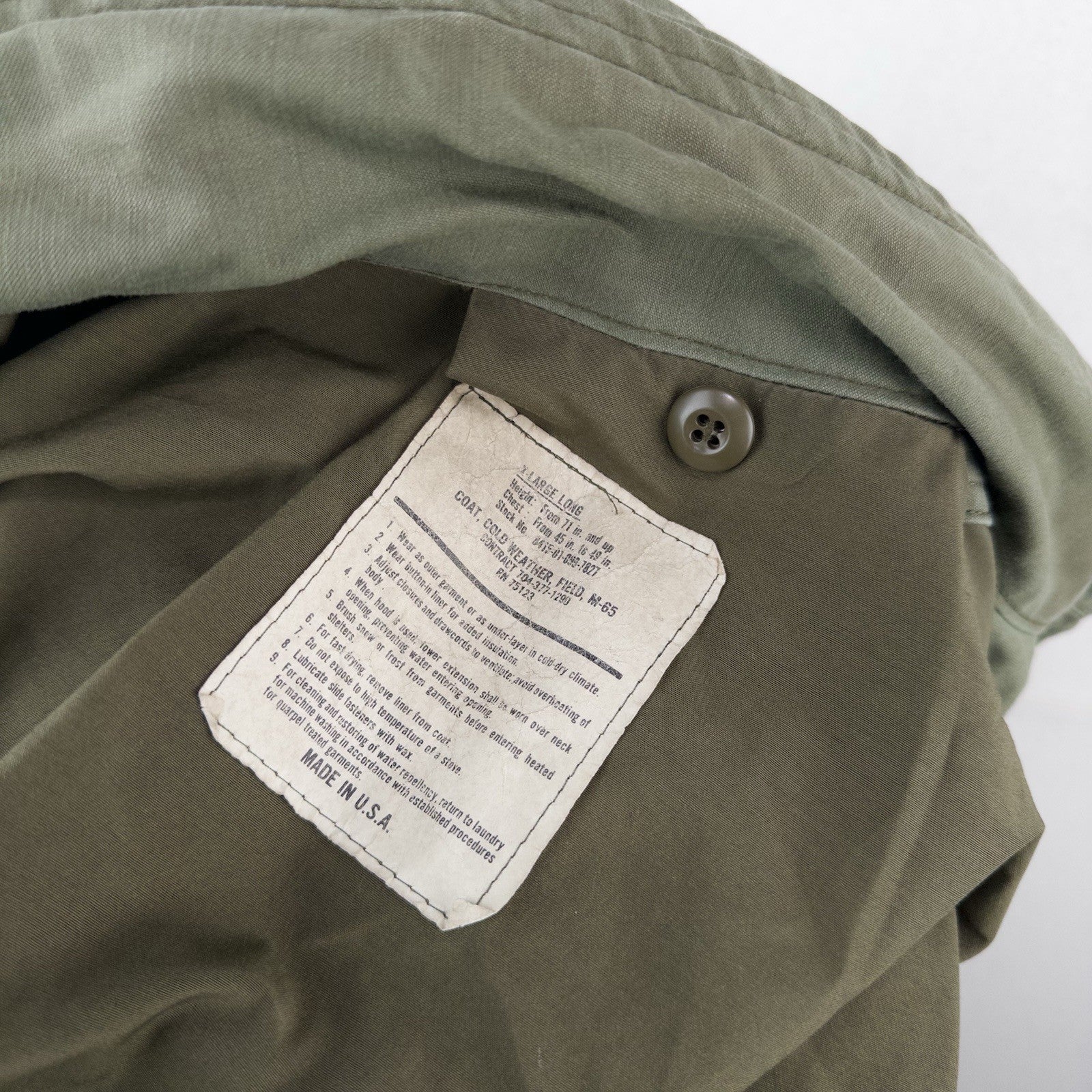 70’s Vtg Vietnam US Army Green M65 Field Jacket Mens XL Long w/Hood *No Lining