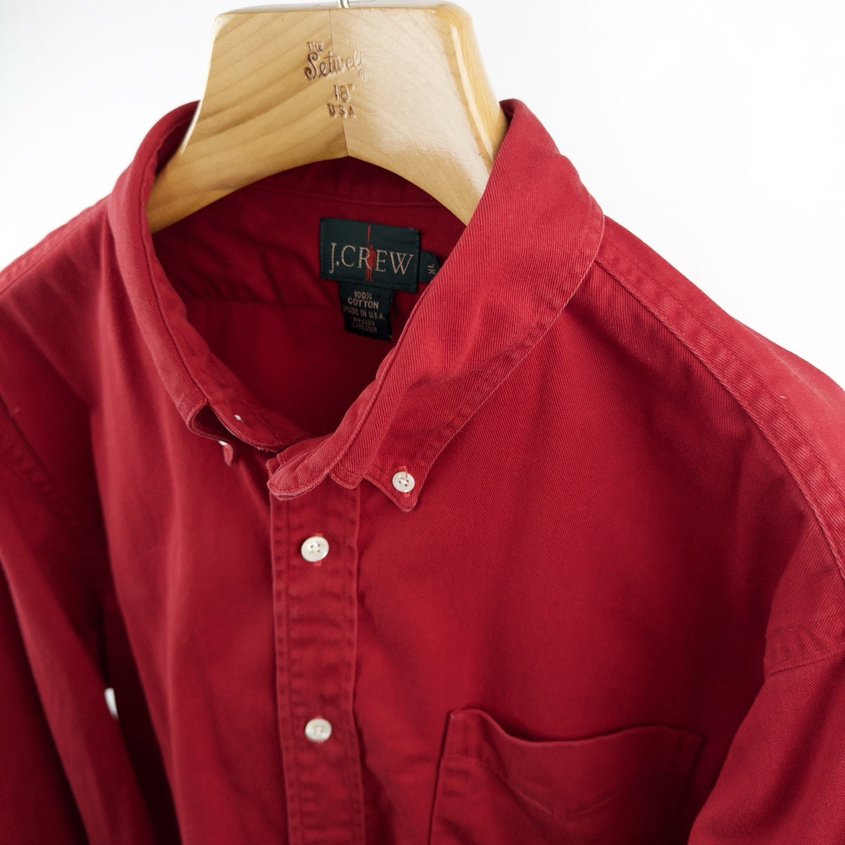90’s Vtg J.Crew Oarsman Button Down Shirt Men’s XL Red Twill Long Sleeve USA