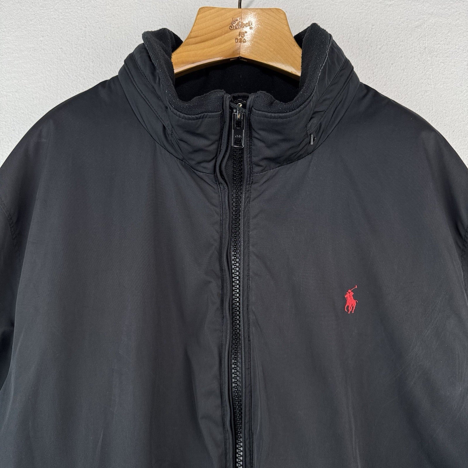 Vtg Polo Ralph Lauren Harrington Jacket Mens 3XB Black Stowaway Hood *Read