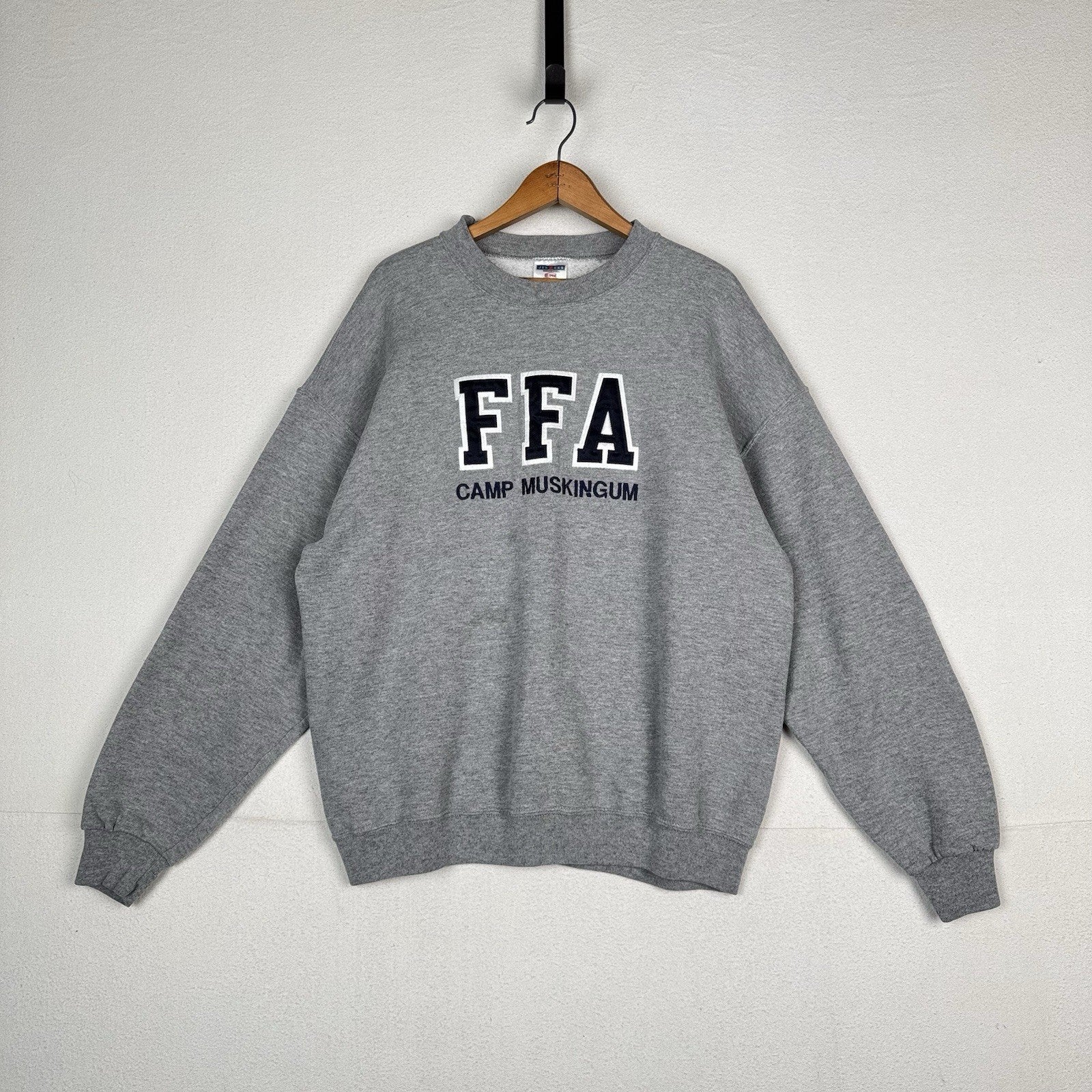 Vintage FFA Crewneck Men’s XL Gray Pullover Spellout Embroidered Camp Muskingham
