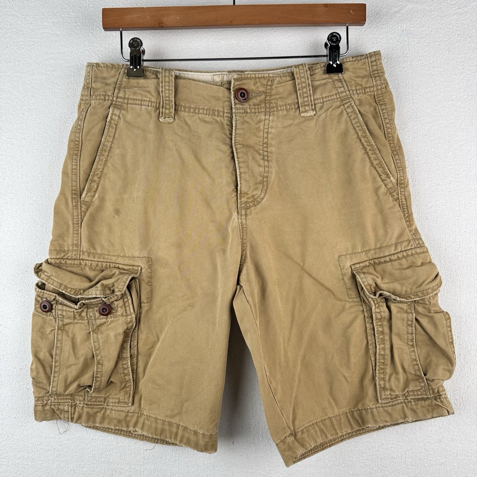 Hollister California Heavy Cargo Shorts Men's 30 Tan Brown Utility Pockets 9”