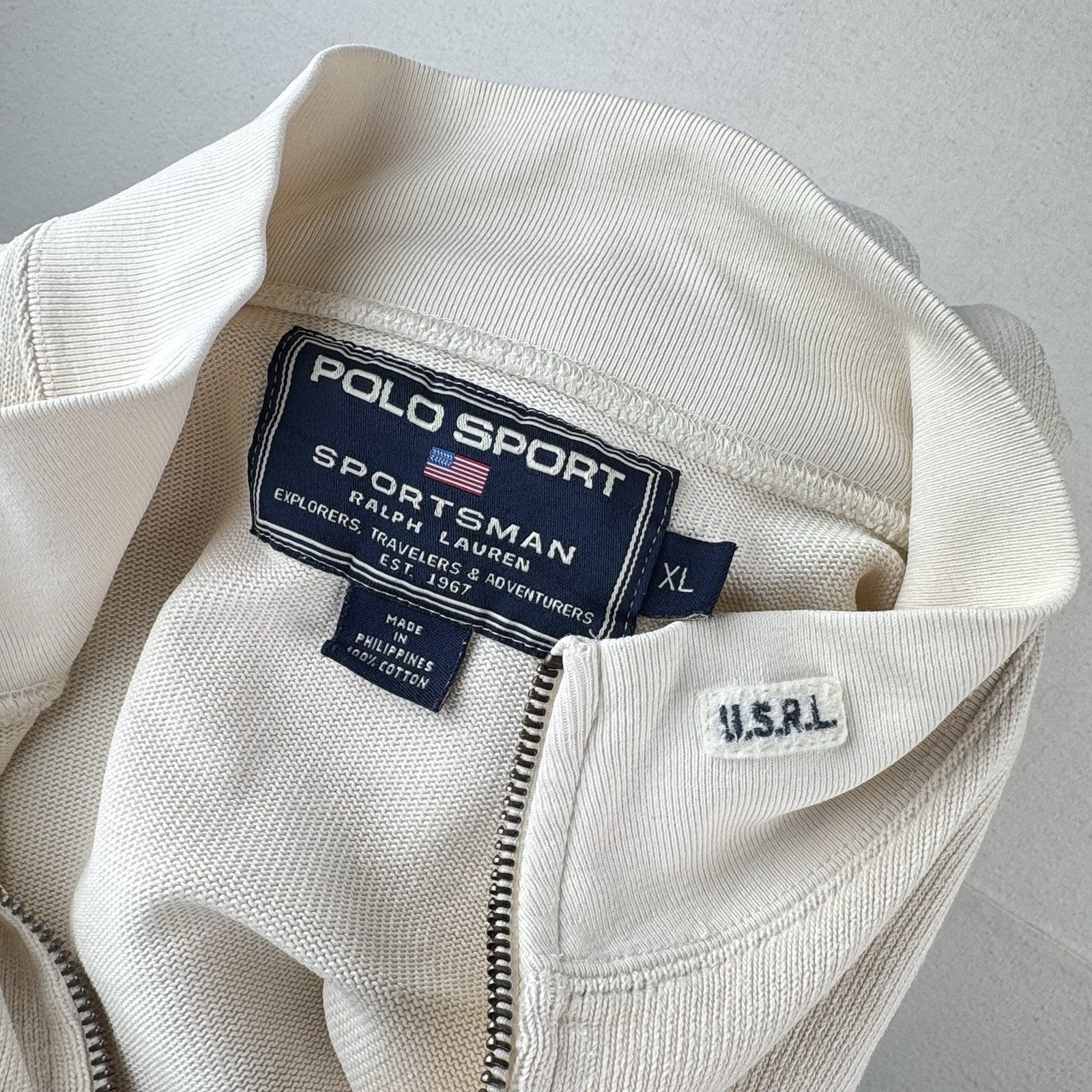90’s Vtg Polo Sport Sportsman Ralph Lauren Men’s XL Beige Cream 1/4 Zip Sweater