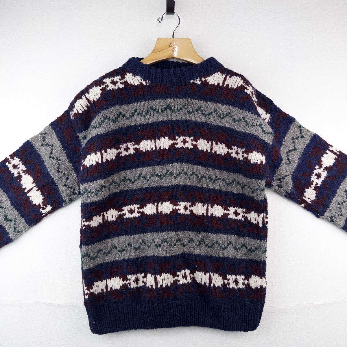 Vintage Otavalo Native American Ecuador Sweater Large 44” Hand Knit Wool Heavy