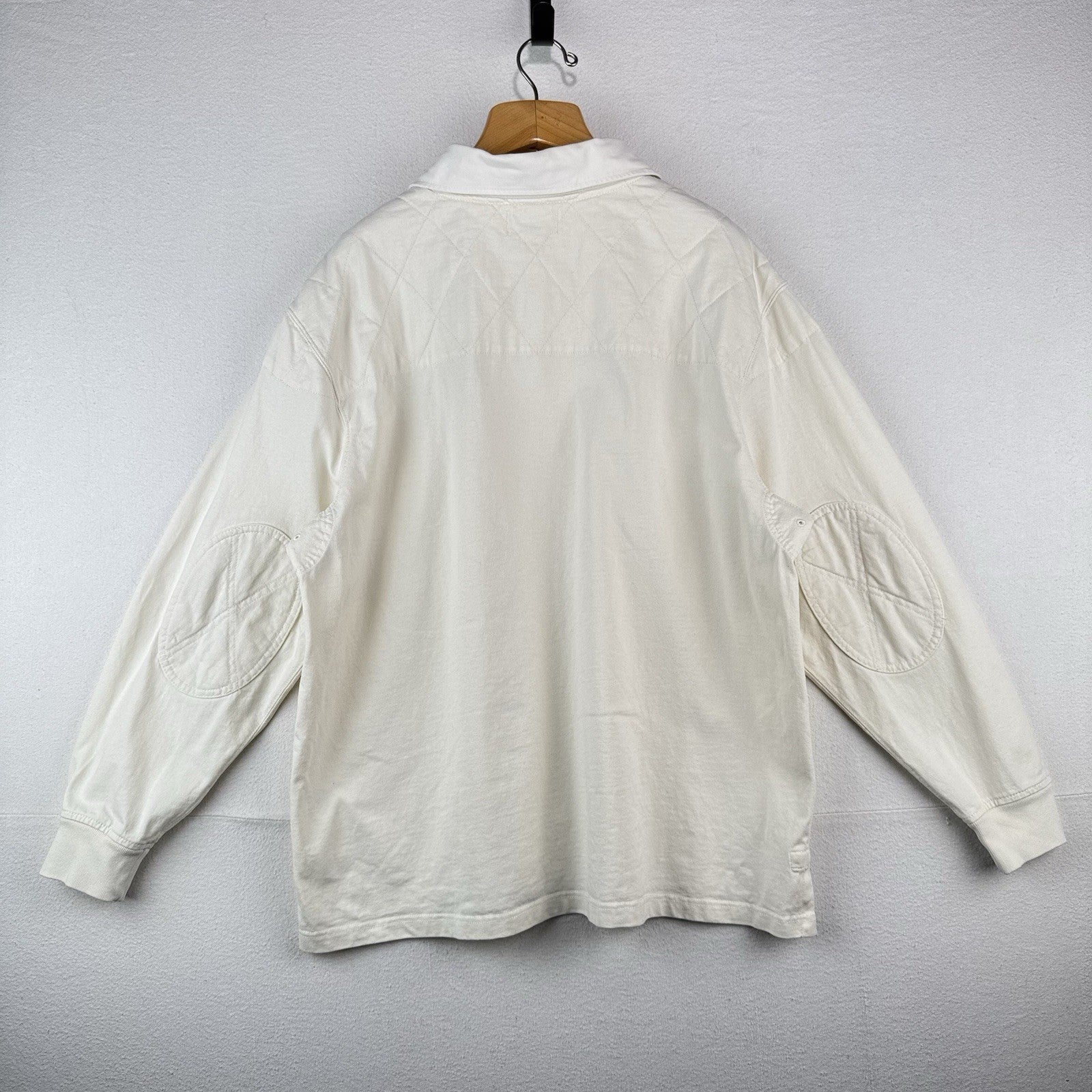 90s Vtg Polo Ralph Lauren Rugby Shirt 2XB Padded Shoulders/Elbows White *Read