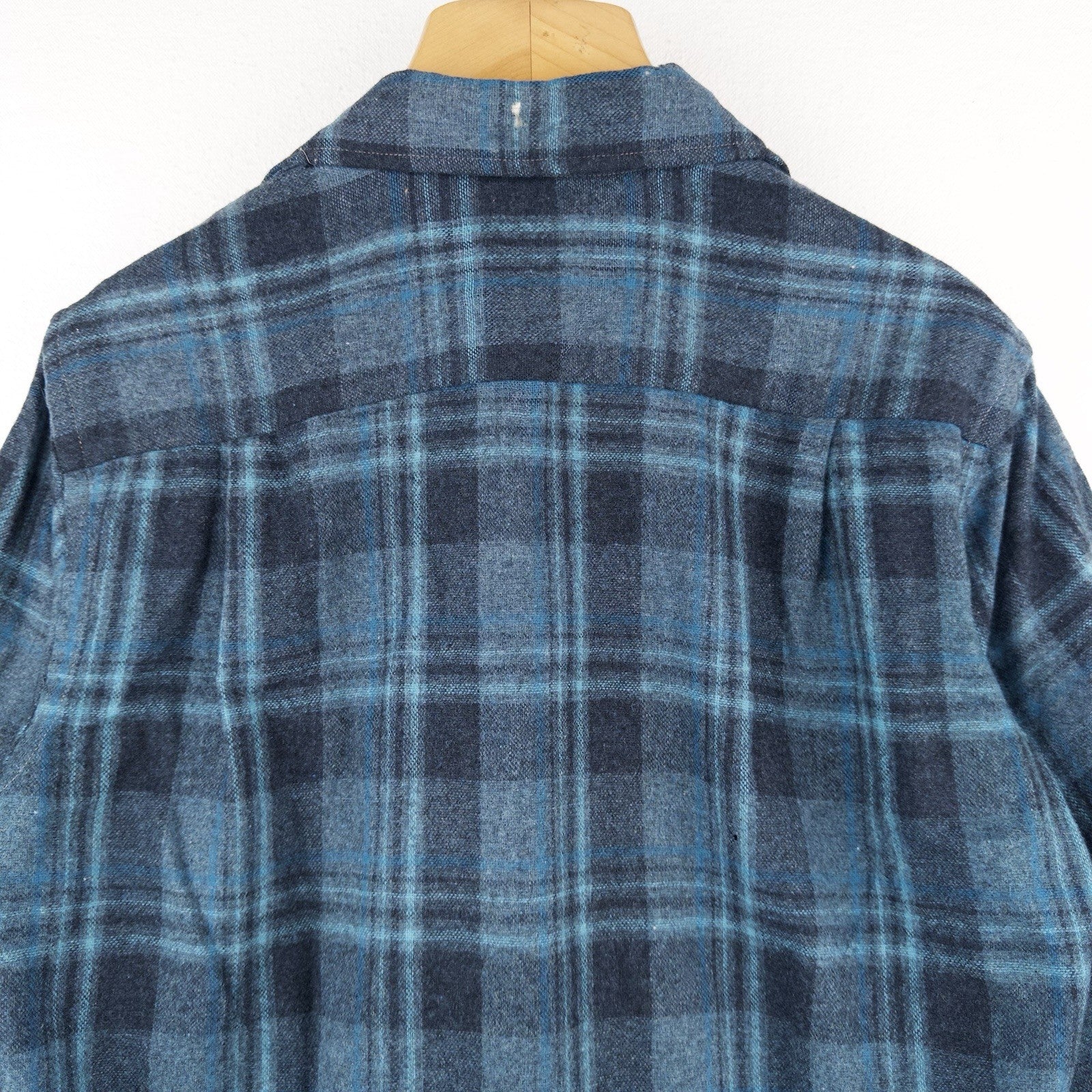 50’s Vtg Ponderosa Virgin Wool Blend Flap Pocket Blue Plaid Flannel Work Shirt