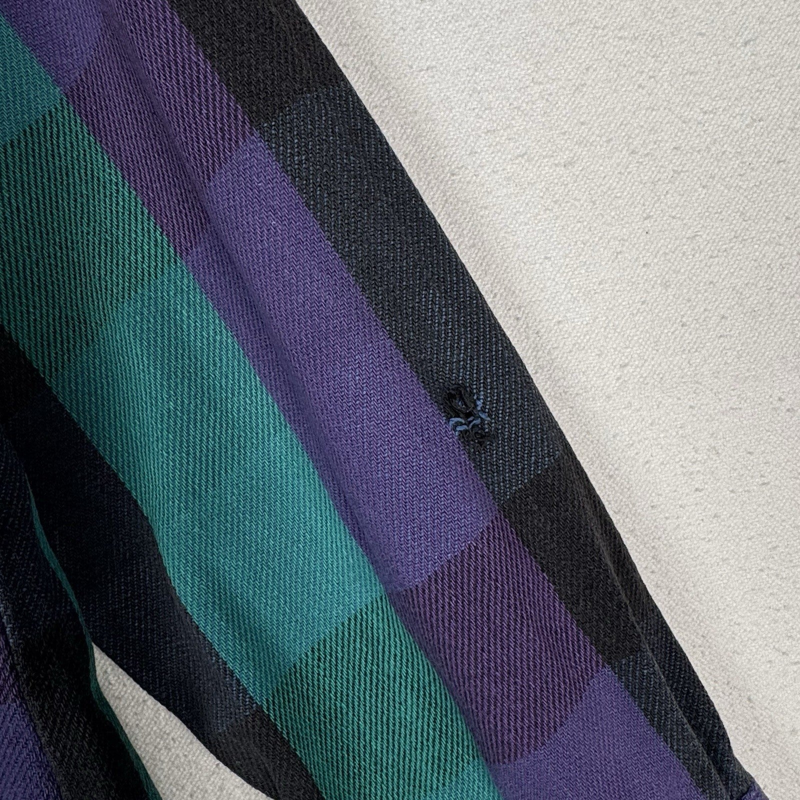 Vtg Wrangler Striped Mens L 16.5x33 Shirt Black Purple Teal Western X-Long Tails