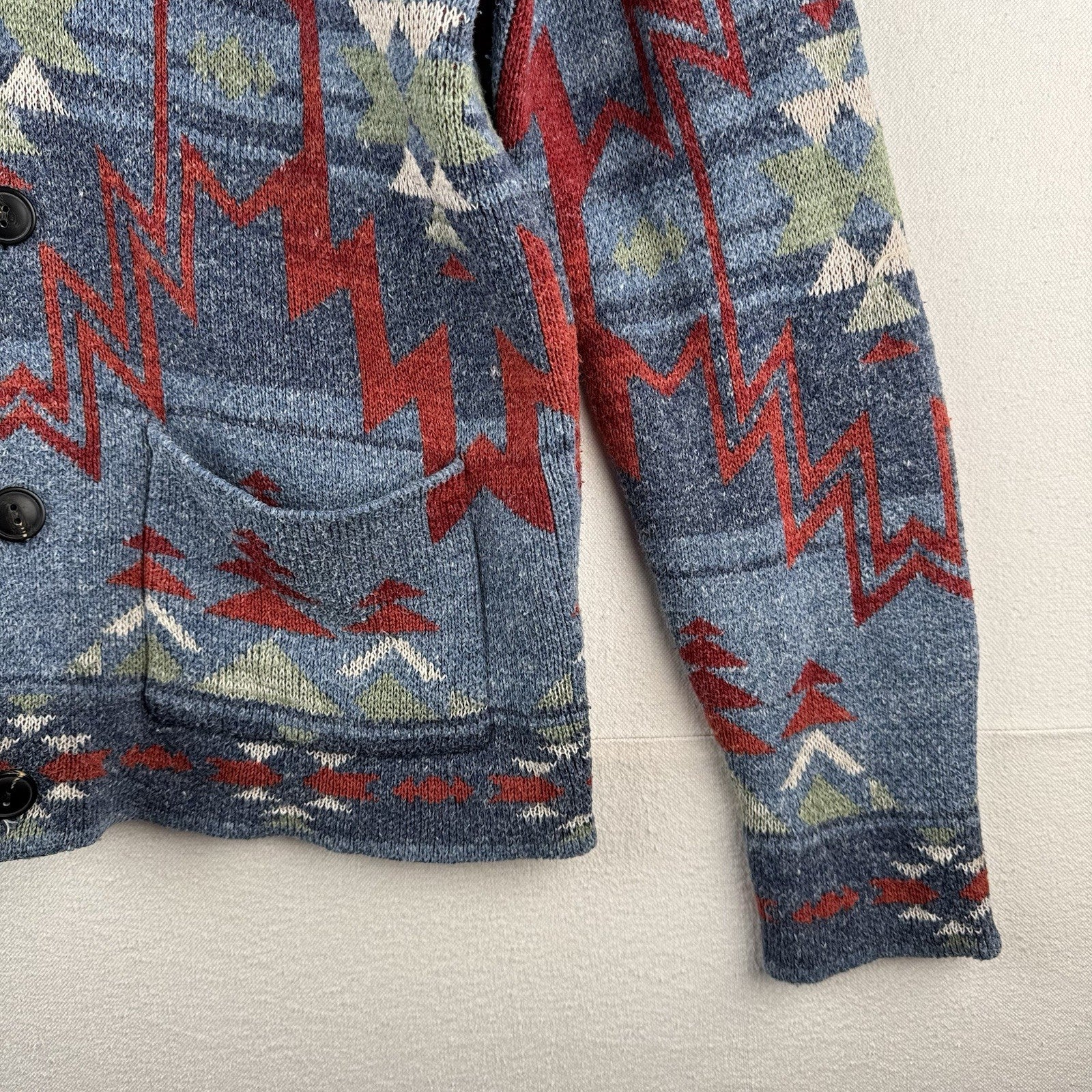 Heavy Aztec Southwestern Shawl Collar Cardigan Large Navajo Sweater Lucky Brand