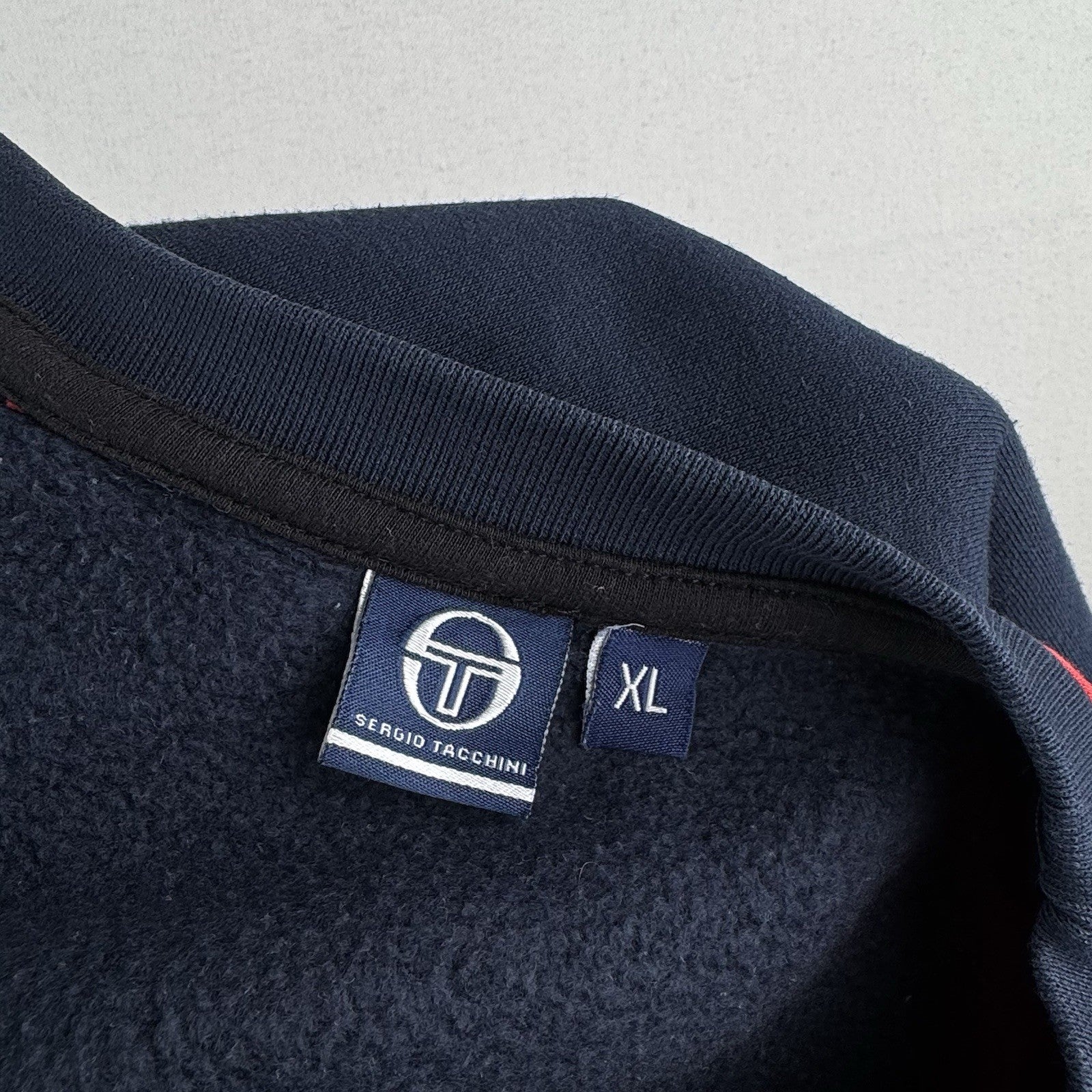 Sergio Tacchini Daniel Navy/White Men's Crew Sweatshirt Vertical Spell-out *Read