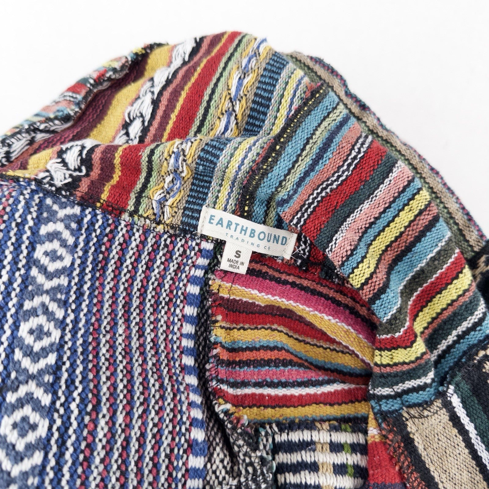 Vintage Patchwork Rug Baja Hoodie Full Zip Jacket Small Boho Festival