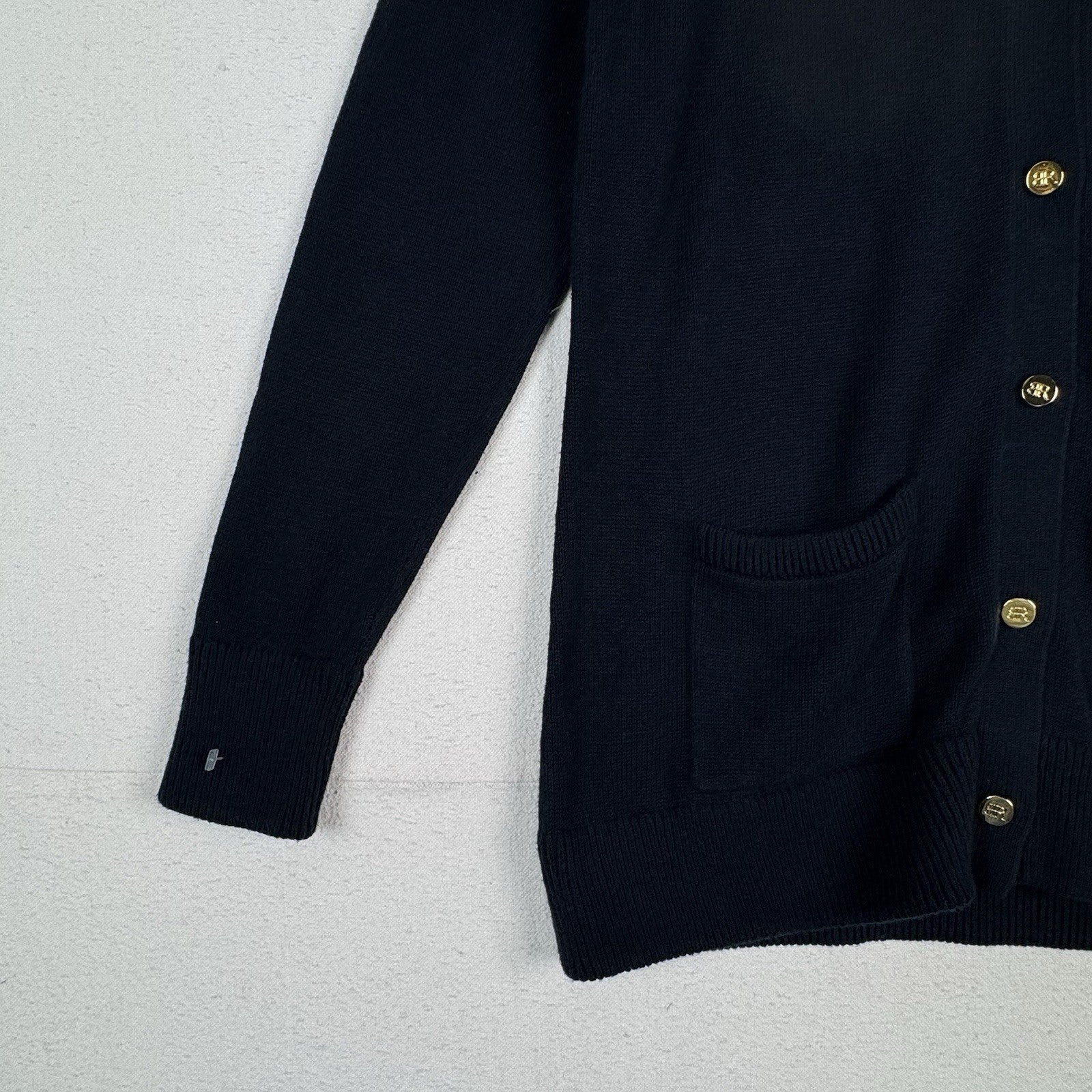 Banana Republic Women’s Size Medium Navy Gold 29” Cardigan Sweater Cotton/Angora