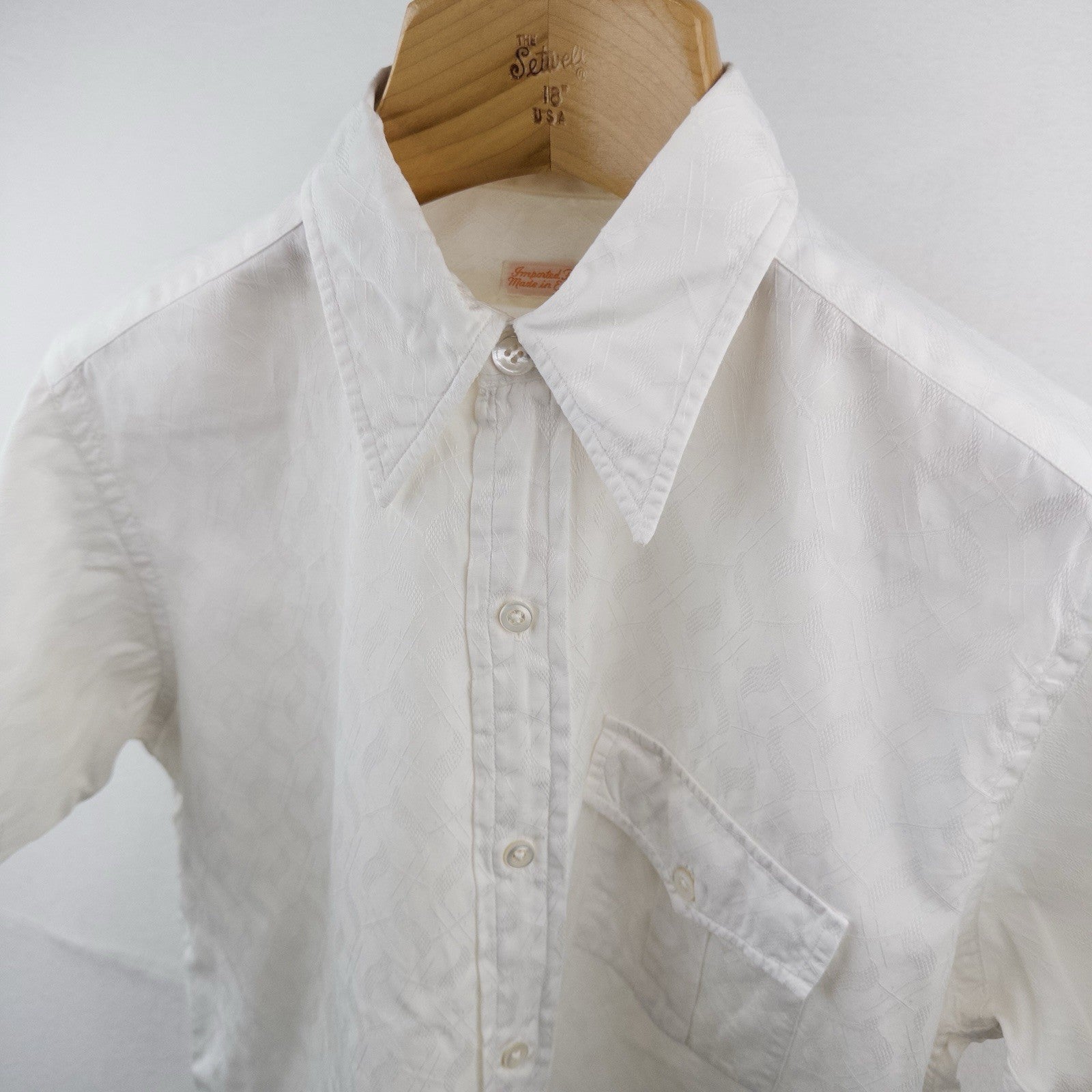 40’s Vtg British-imported Short Sleeve Button Up Jacquard White Shirt Thin L