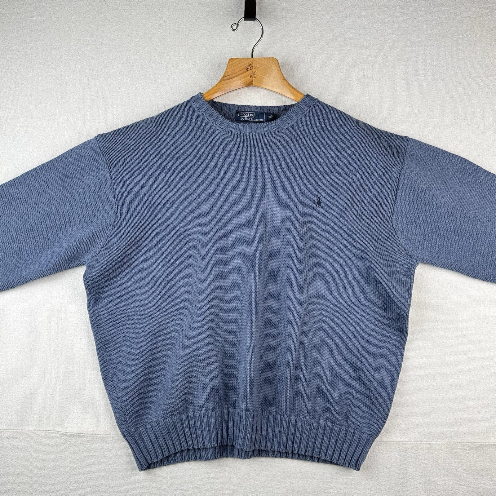 90’s Vintage Polo Ralph Lauren Knit Sweater Men’s 2XL Blue Cotton Crew Neck