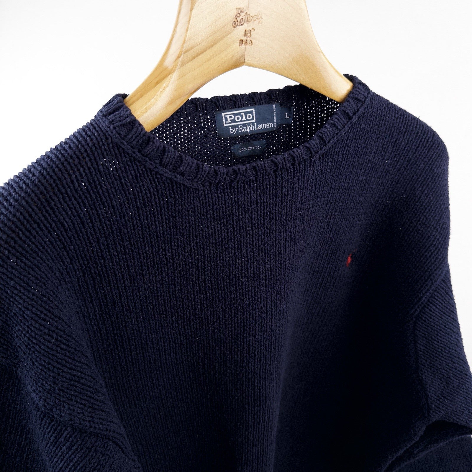 90's Vintage Polo Ralph Lauren Sweater Men's L Navy Blue Crewneck 100% Cotton