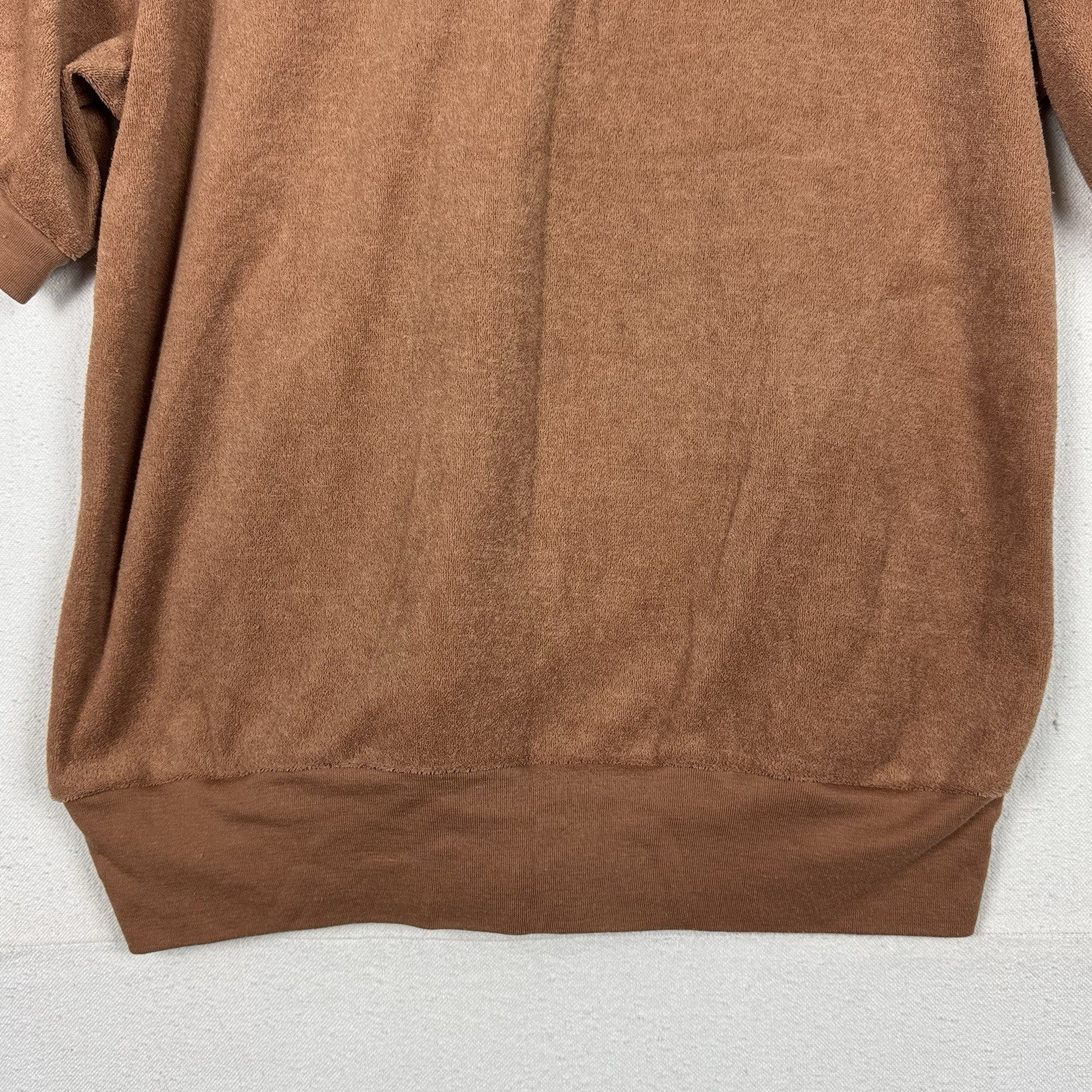 Vintage 80's Men's M Beach Pool Swim Cabana Tennis Shirt Tan Terry Cloth Zip Up