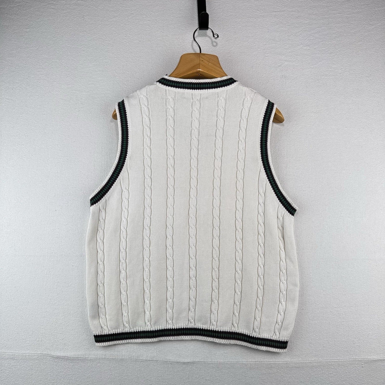 90’s Vtg Chaps by Ralph Lauren Men’s M Cream Cable-knit Cricket Vest Hand Framed
