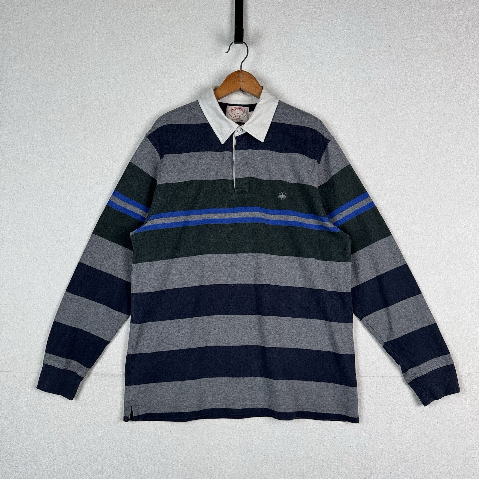 Brooks Brothers Rugby Shirt Men's Large Blue Green Gray 346 Striped Polo *Read