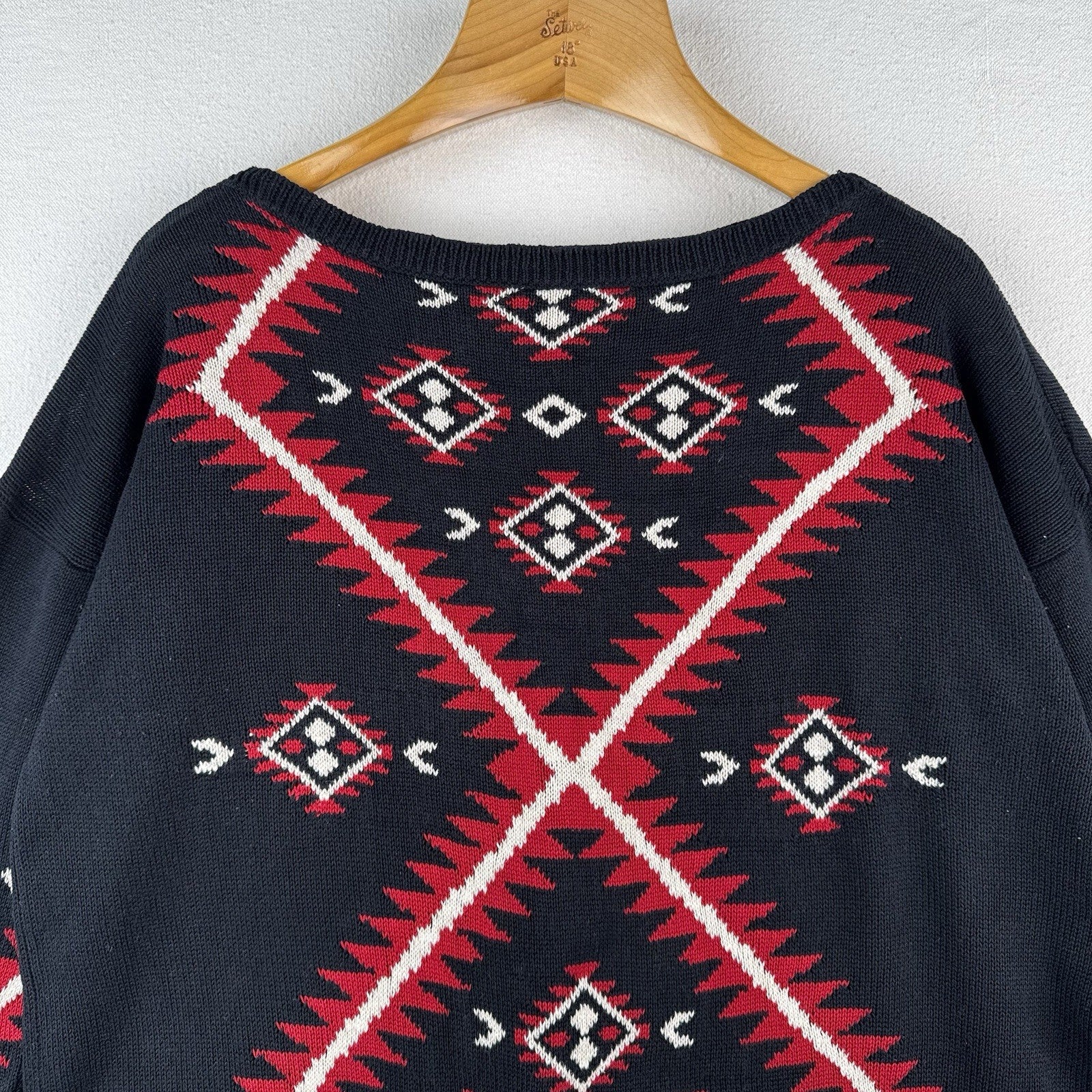 Ralph Lauren Women’s Large Blue Red Southwestern Geometric Tunic Sweater Cotton