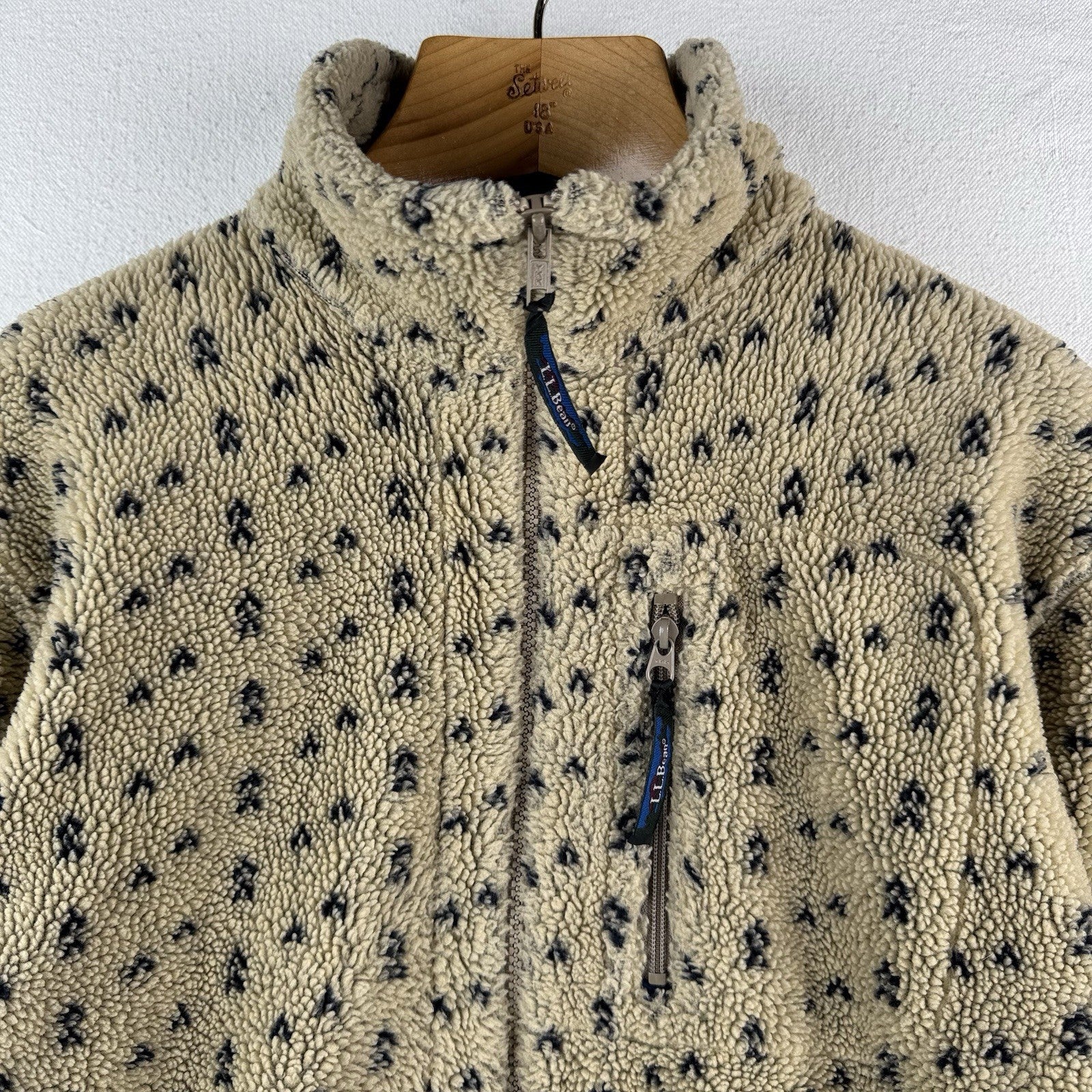 80’s Vtg L.L. Bean Tan Beige Birdseye Fleece Sherpa Jacket Size M Deep Pile Boxy