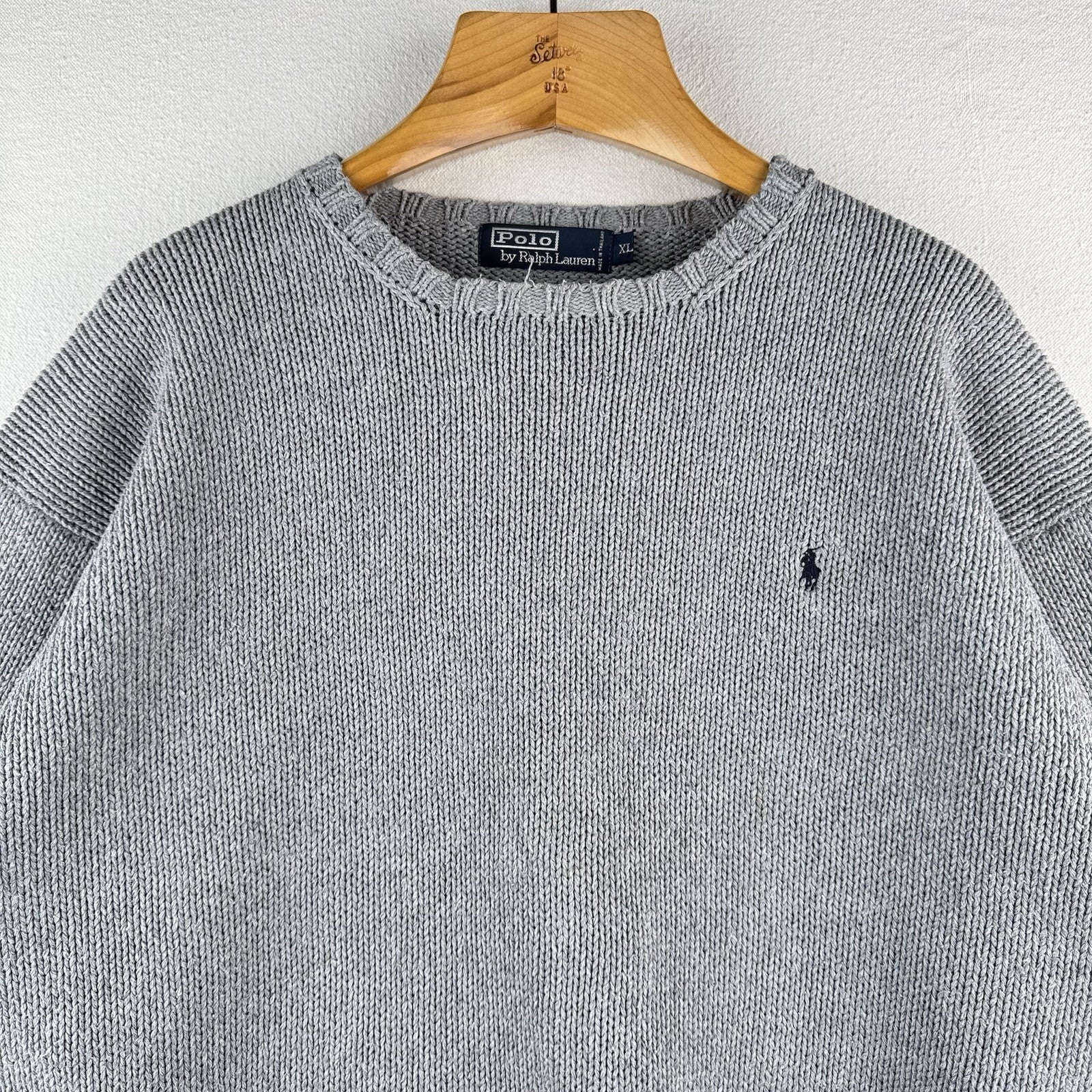 90’s Vintage Polo Ralph Lauren Knit Sweater Men’s XL Gray Cotton Crew Neck