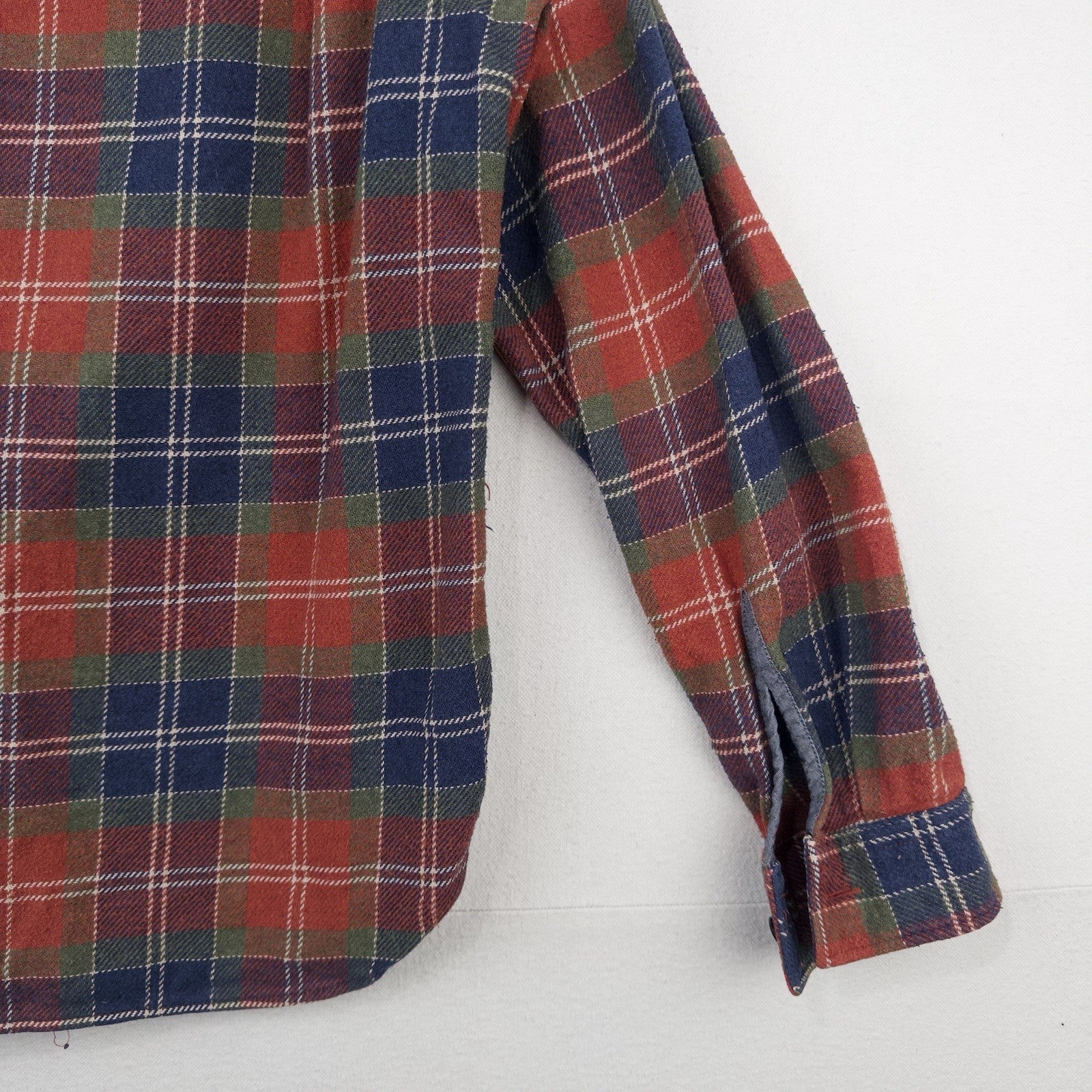 Wallace & Barnes Shirt Mens Large Blue Orange Heavyweight Flannel J Crew Plaid
