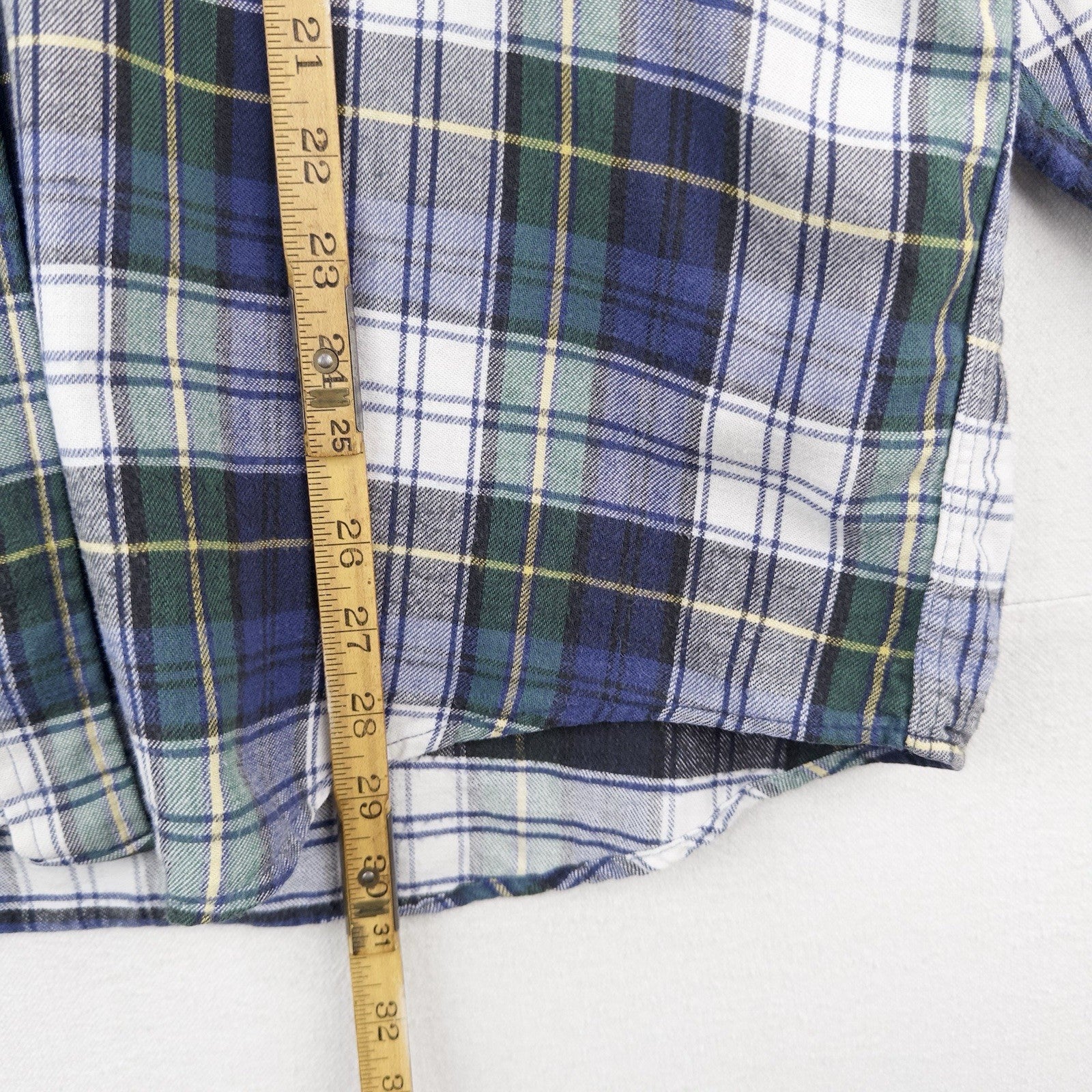 80’s Vtg LL Bean Mens XL Blue Green Scotch Plaid Flannel Shirt USA *Distressed