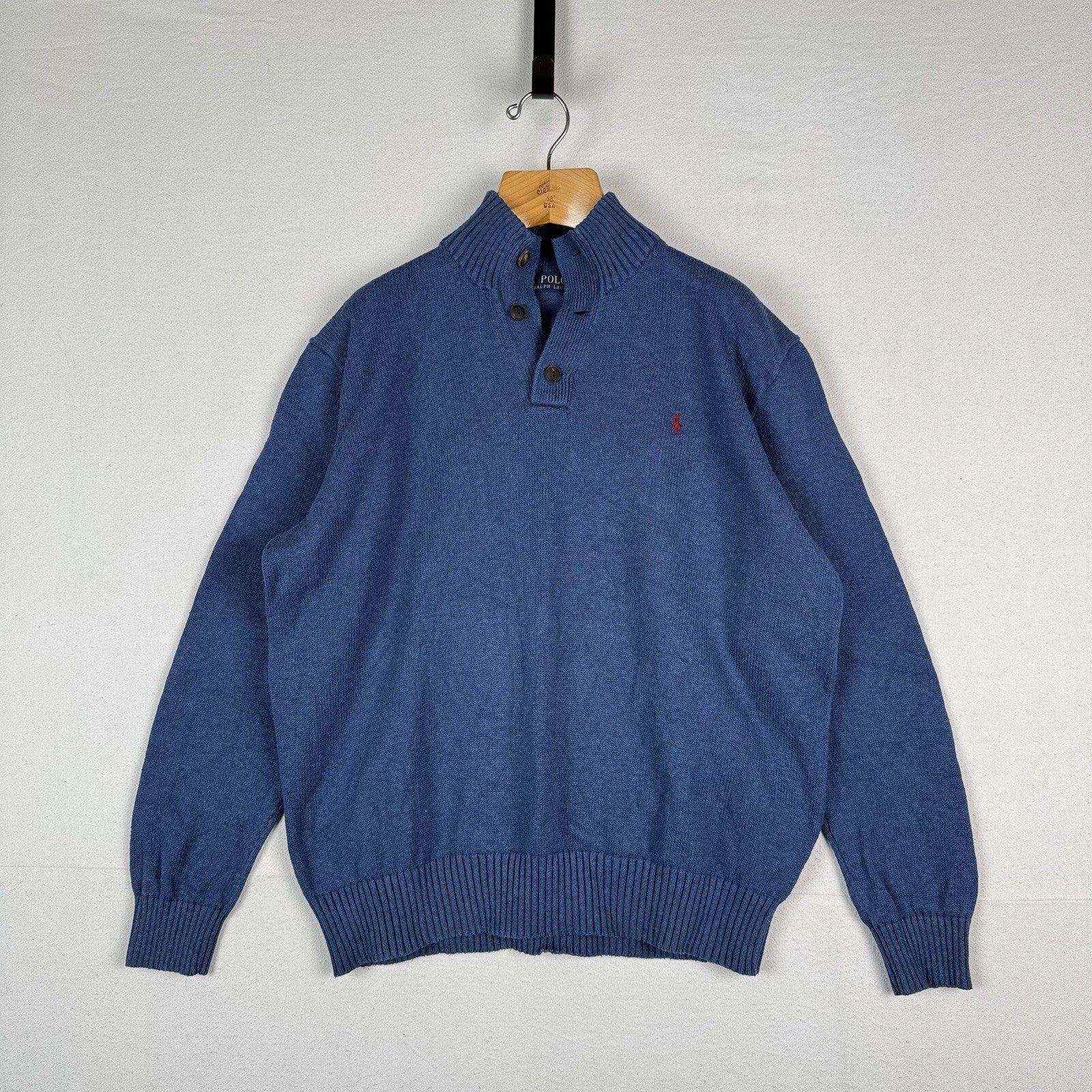 Polo Ralph Lauren 1/4 Button Neck Sweater Men’s 2XL XXL Blue Cotton Pullover