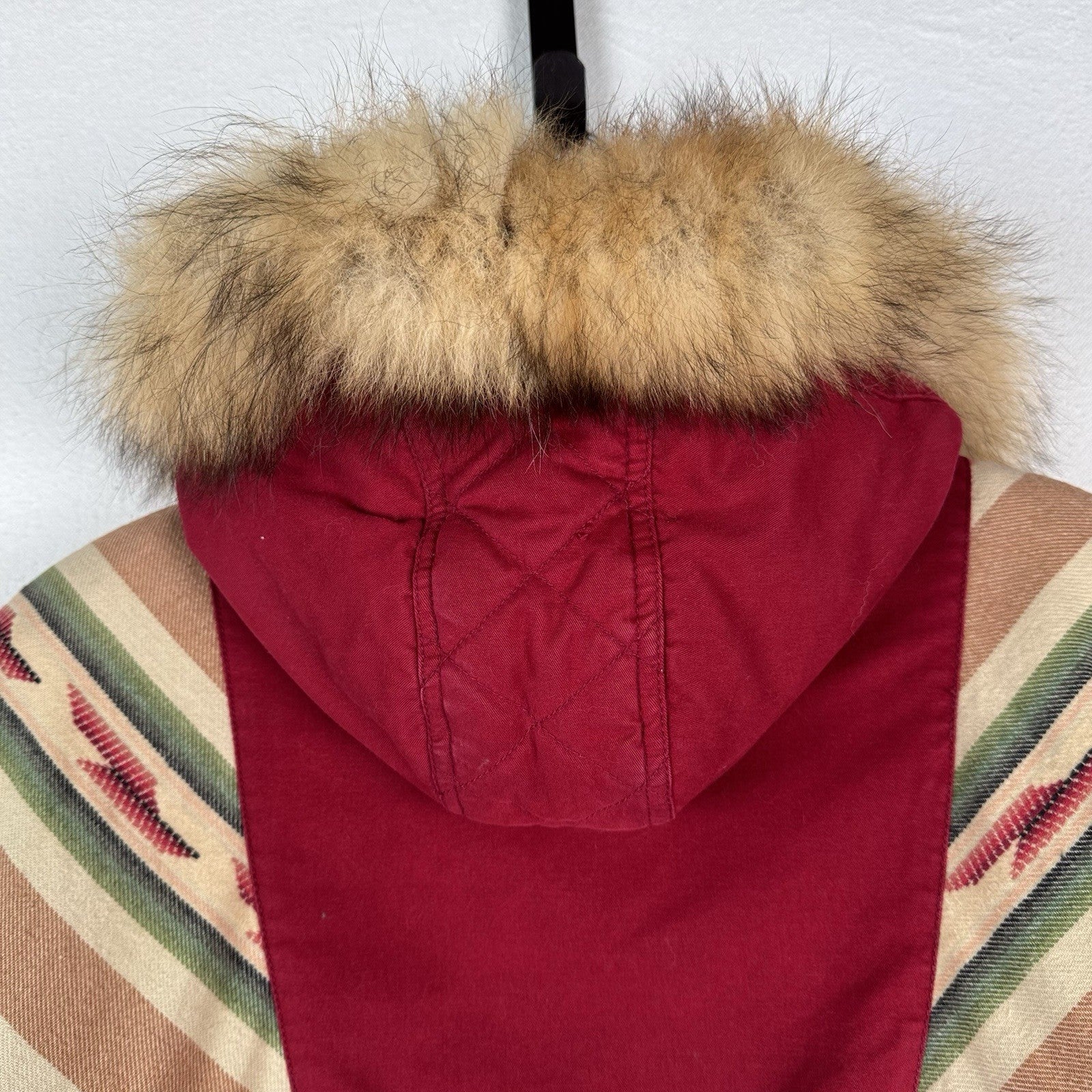 Vintage 80s Mulberry Street Aztec Parka Fox Tail Fur Hood Zip Jacket Women’s M