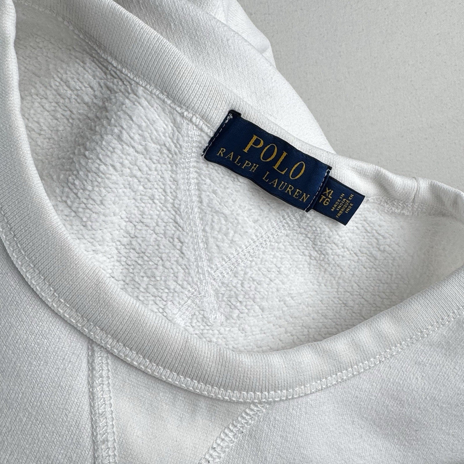 Polo Ralph Lauren Sweatshirt Mens XL White Fleece Double V Notch Pullover *Read