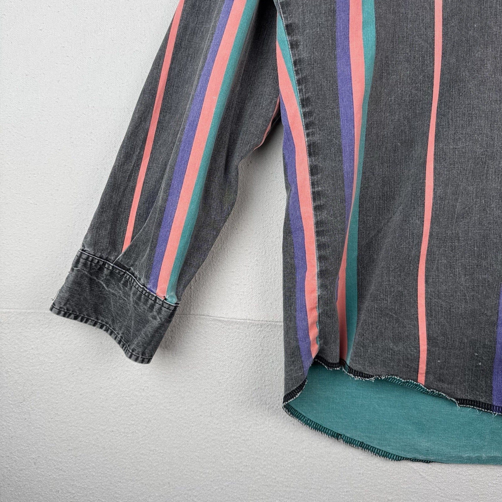 Vtg Wrangler Brushpopper Shirt Men 16.5x35 Pink Blue Stripe Western Cowboy Rodeo